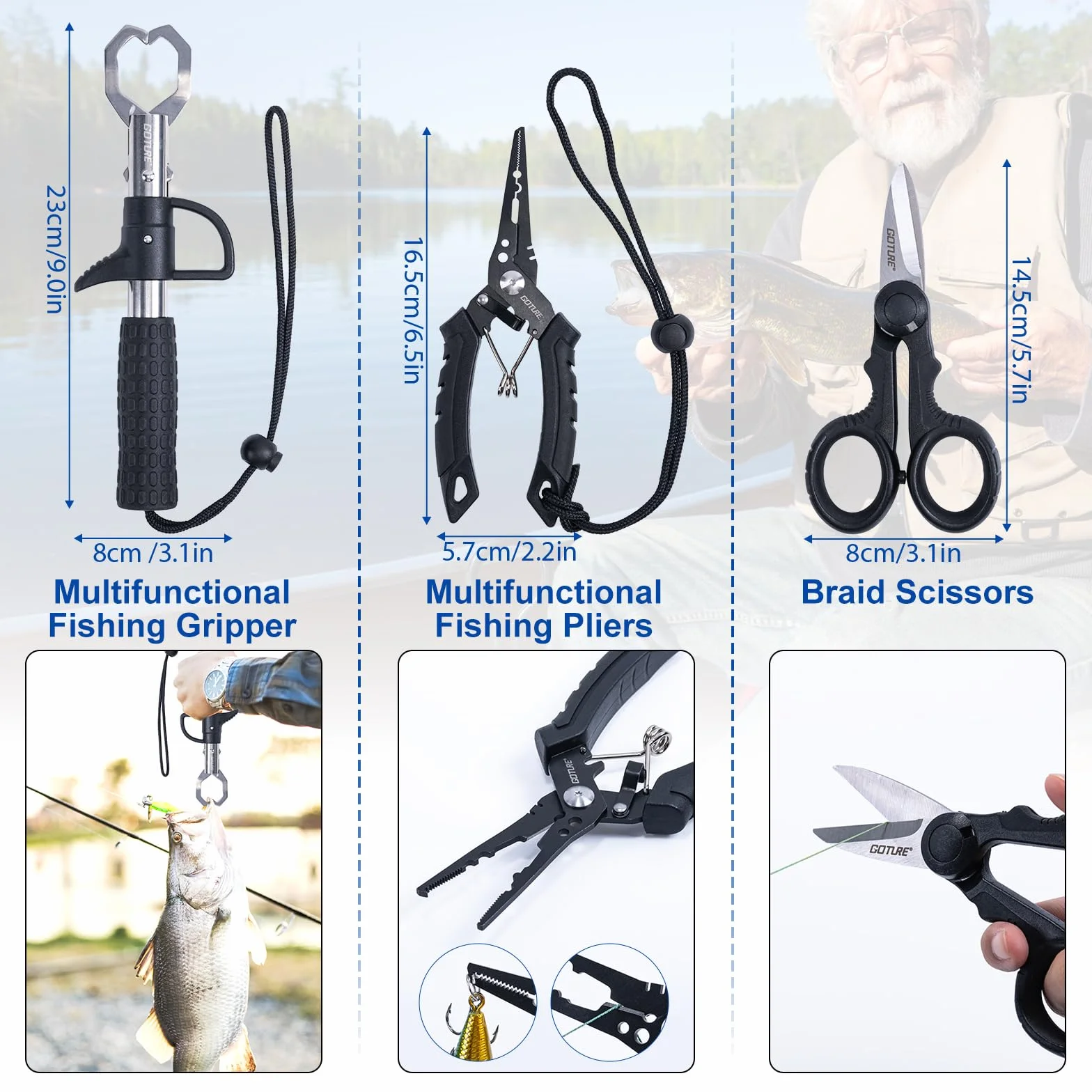 Telescopic Fishing Rod and Reel Combo with Carrier Bag,1.8M-2.7M | Carbon Fiber Pole,5.2:1 Spinning Reel,Line,Pliers,Fish Gripper,Scissors,Lures Set, for Starter Travel Saltwater Freshwater