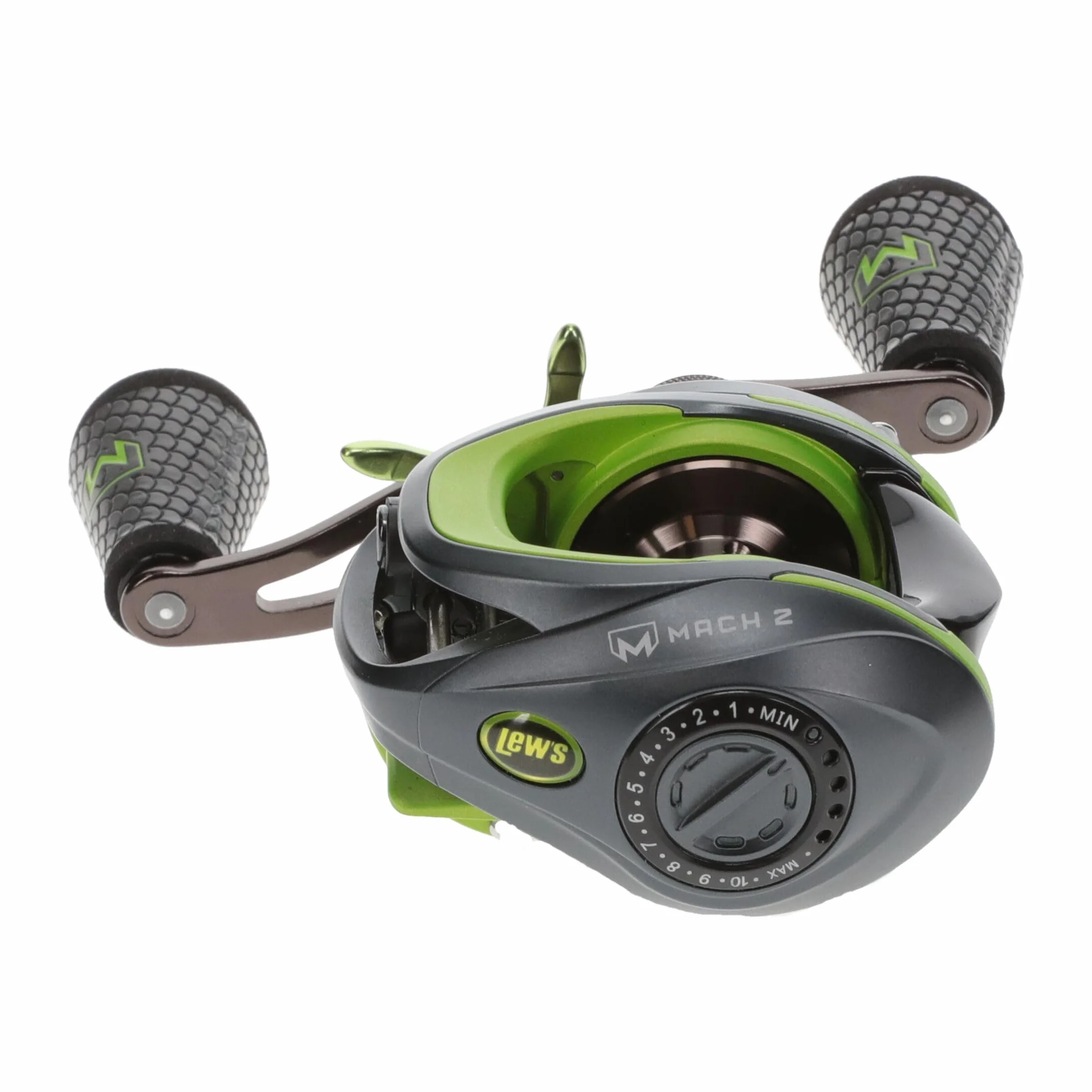 MACH 2 Baitcast Fishing Reel, 7.5:1 Gear Ratio, Graphite Frame, Premium 10 Stainless Steel Ball Bearings, Black/Green