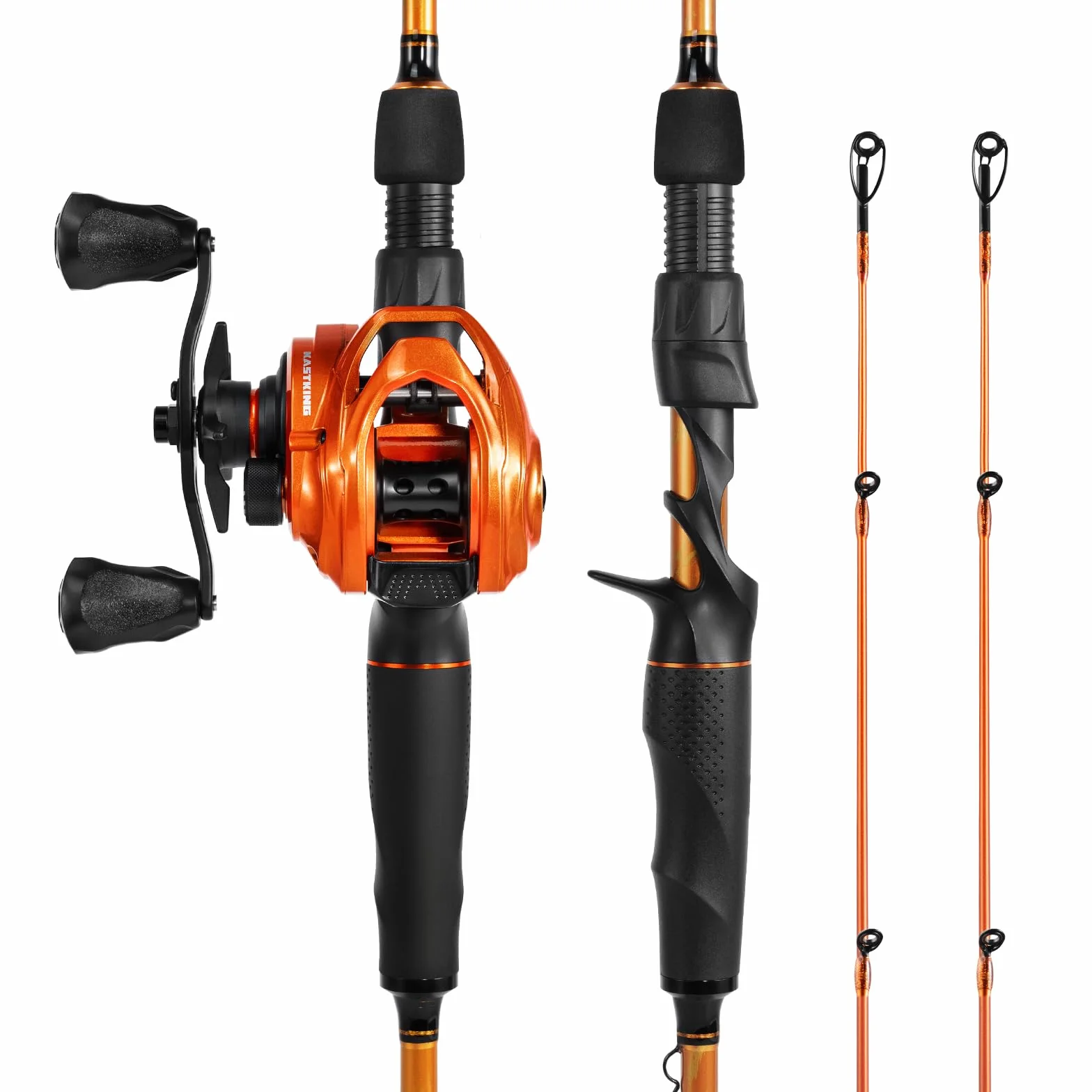 Lethal Blaze Twin-Tip Fishing Rod and Reel Combo | Baitcaster & Spinning Combo, 2-Piece Rod Blanks, Backup Tip Section, Flame-Inspired Design, EVA Handle, Freshwater