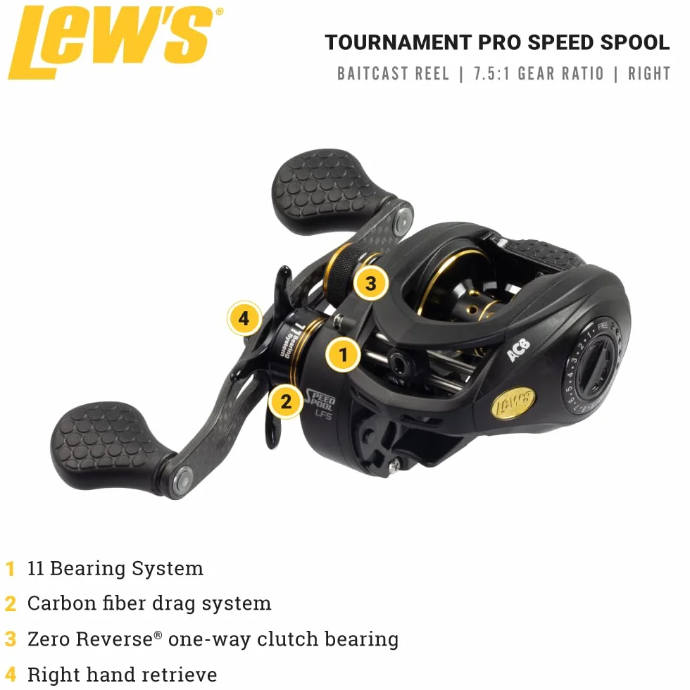 Tournament Pro LFS Speed Spool Baitcast Fishing Reel, Aluminum Frame, Premium 11 Stainless Steel Ball Bearings