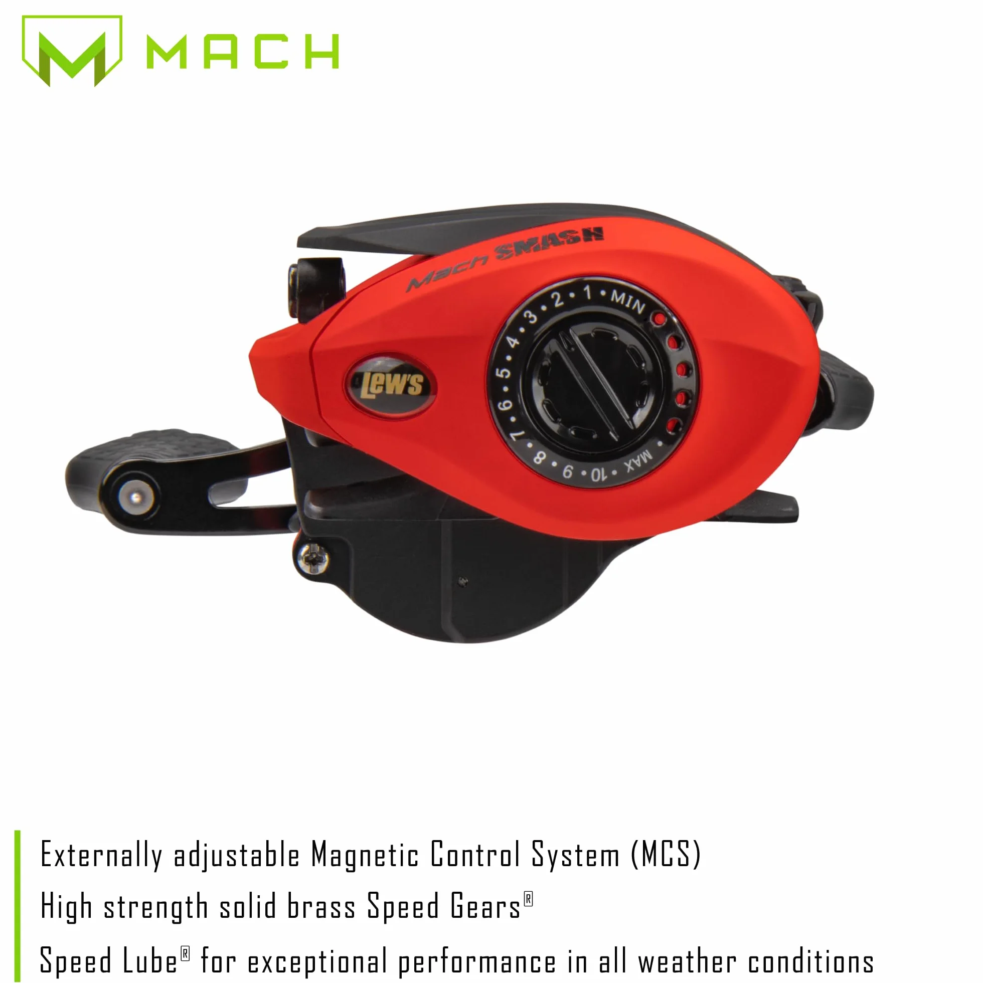 MACH Smash Baitcast Fishing Reel, Graphite Frame, Premium 8 Stainless Steel Ball Bearings