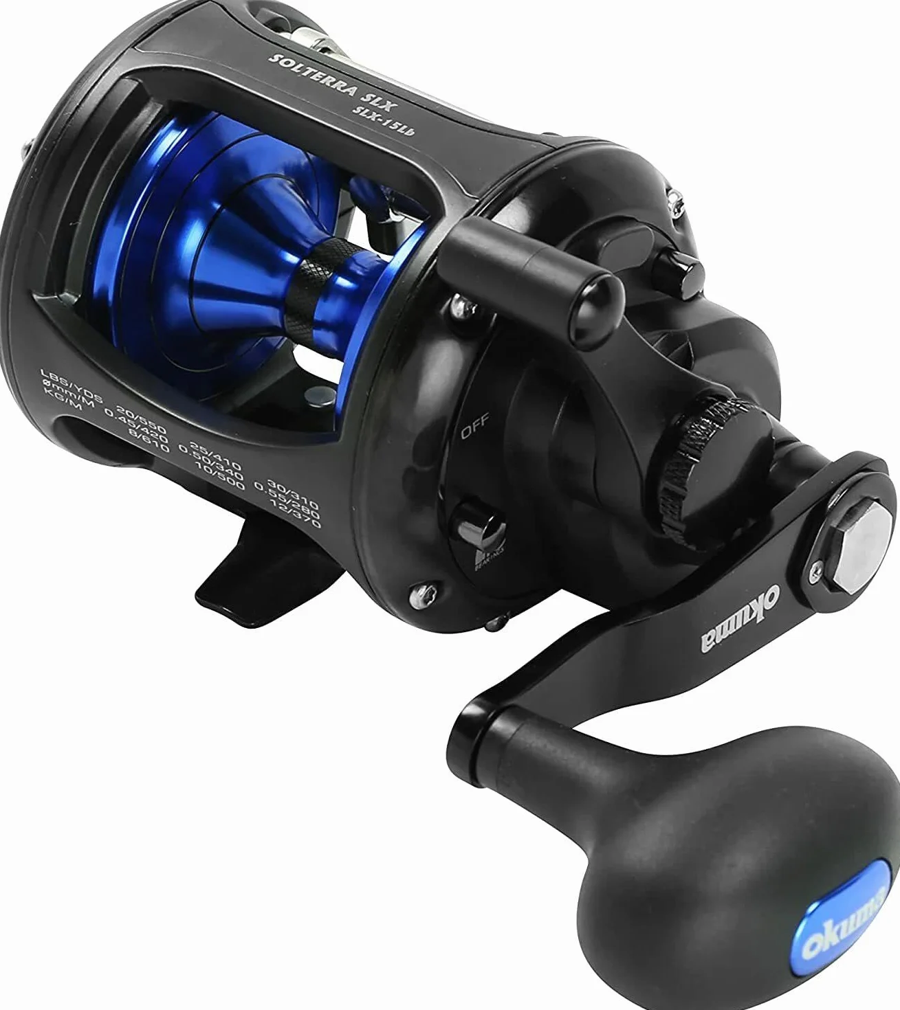 Solterra SLX Single Speed Levelwind Lever Drag Saltwater Trolling Reel, SLX-15Lb, 410yds-25lb, Black, 15