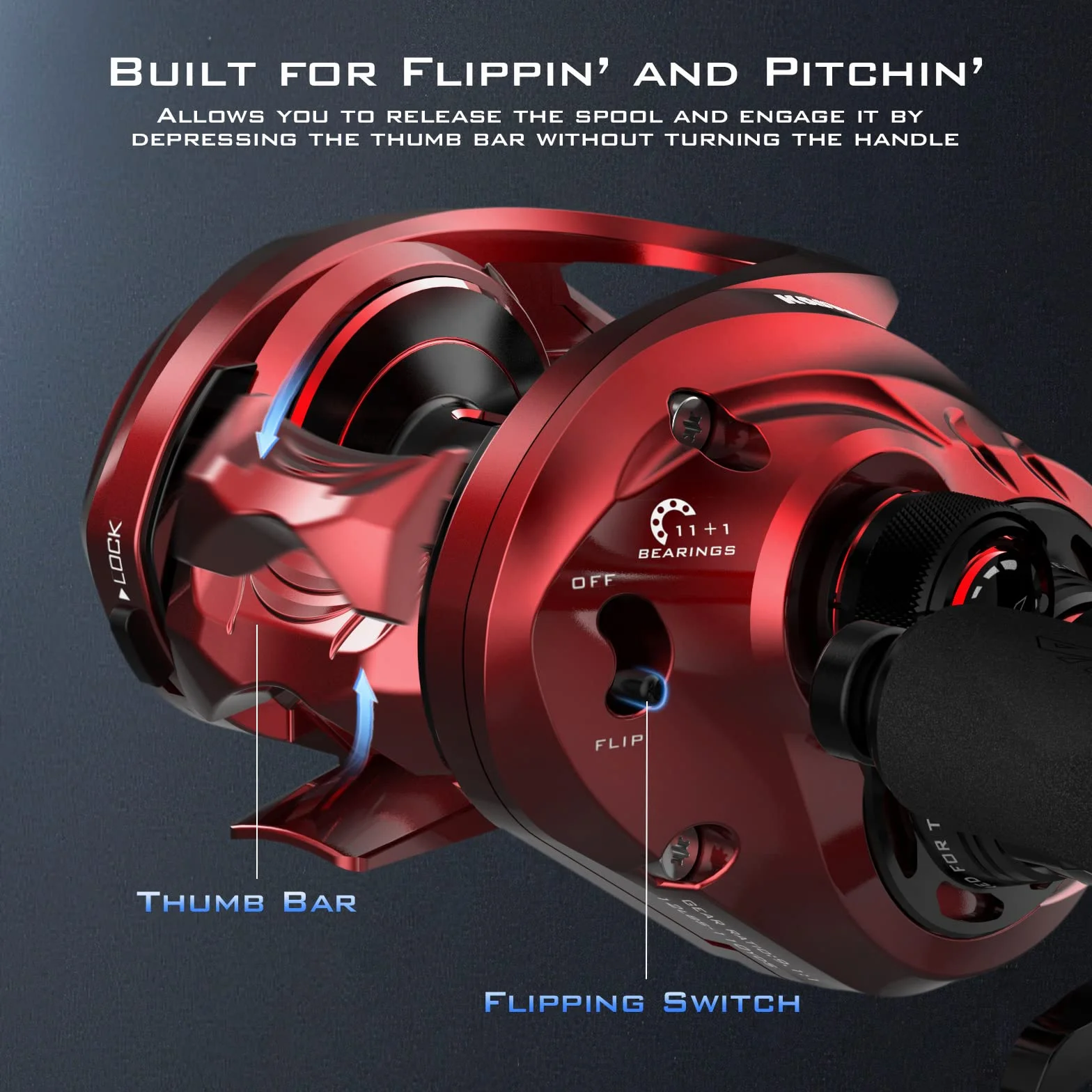 MegaJaws Elite Baitcasting Fishing Reels, Lightweight, High Speed | Max Drag: 17.64 lb, 11+1 BB, 6.7 oz, Lightweight Graphite Frame, New AutoMag Dual Brake, 7.2:1 Gear Ratio