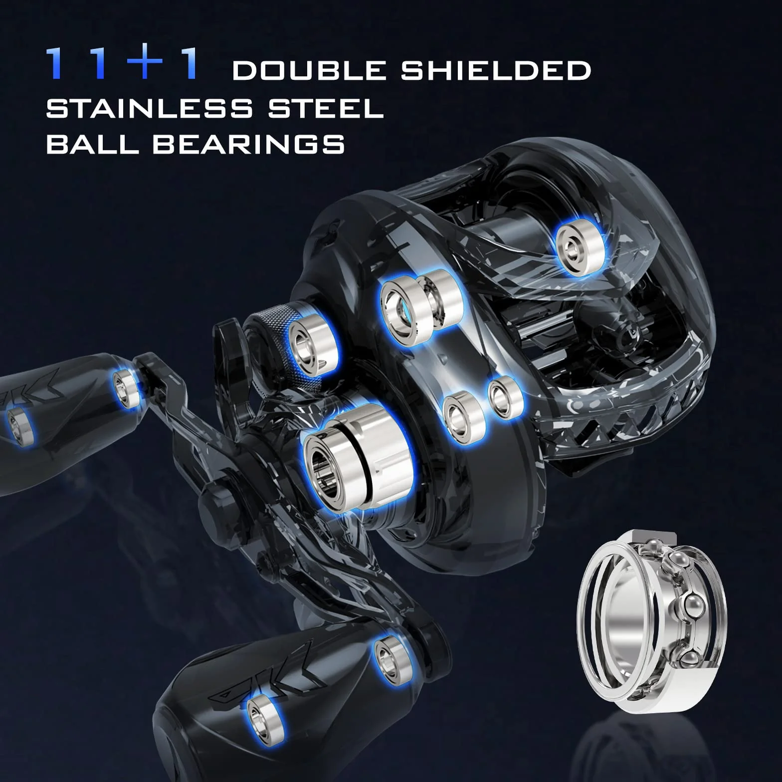 MegaJaws Elite Baitcasting Fishing Reels, Lightweight, High Speed | Max Drag: 17.64 lb, 11+1 BB, 6.7 oz, Lightweight Graphite Frame, New AutoMag Dual Brake, 7.2:1 Gear Ratio