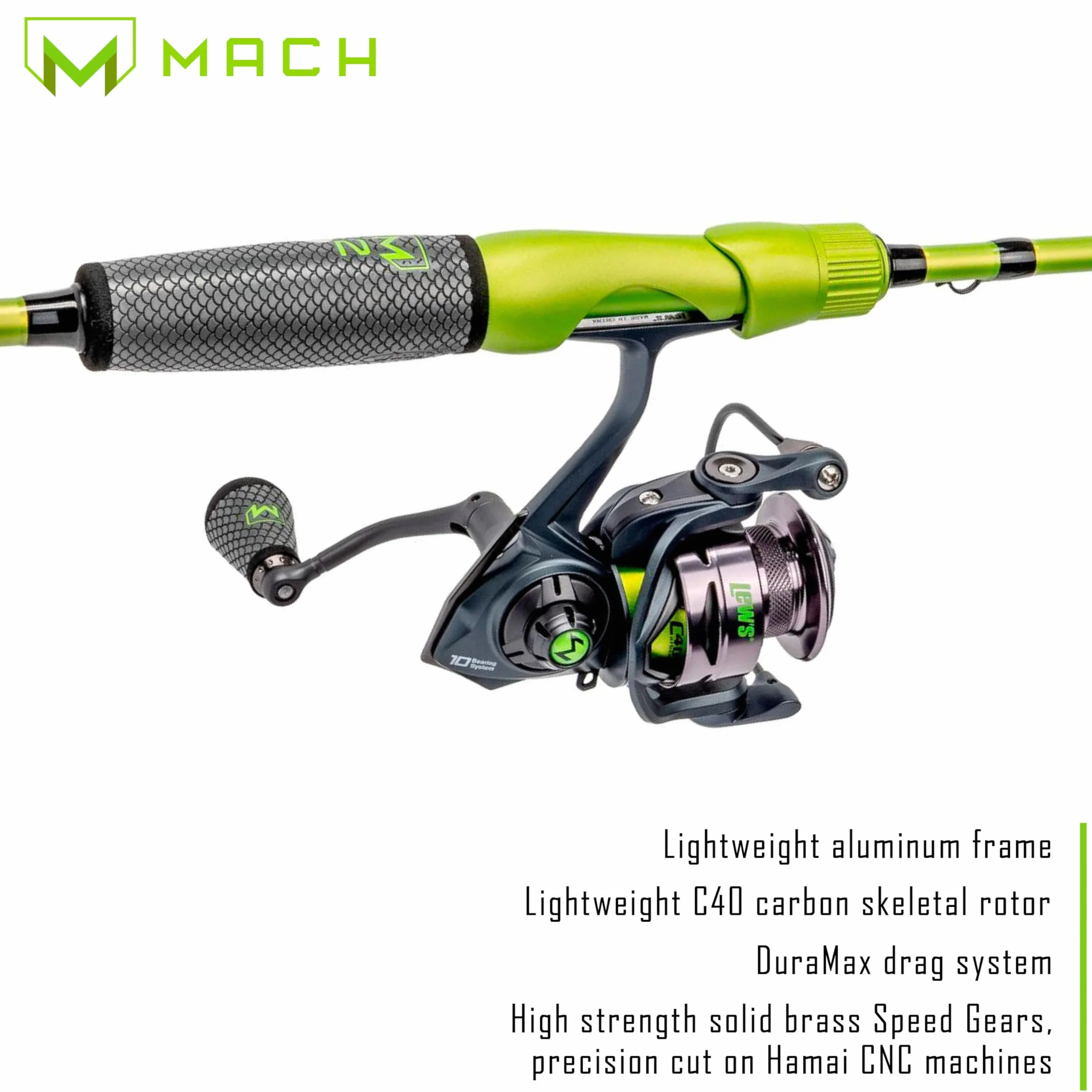 MACH 2 Mobile Spinning Reel and Fishing Rod Combo, 6-Foot 6-Inch 2-Piece IM8 Graphite Rod, Medium Power Fast Action, Size 200 Reel
