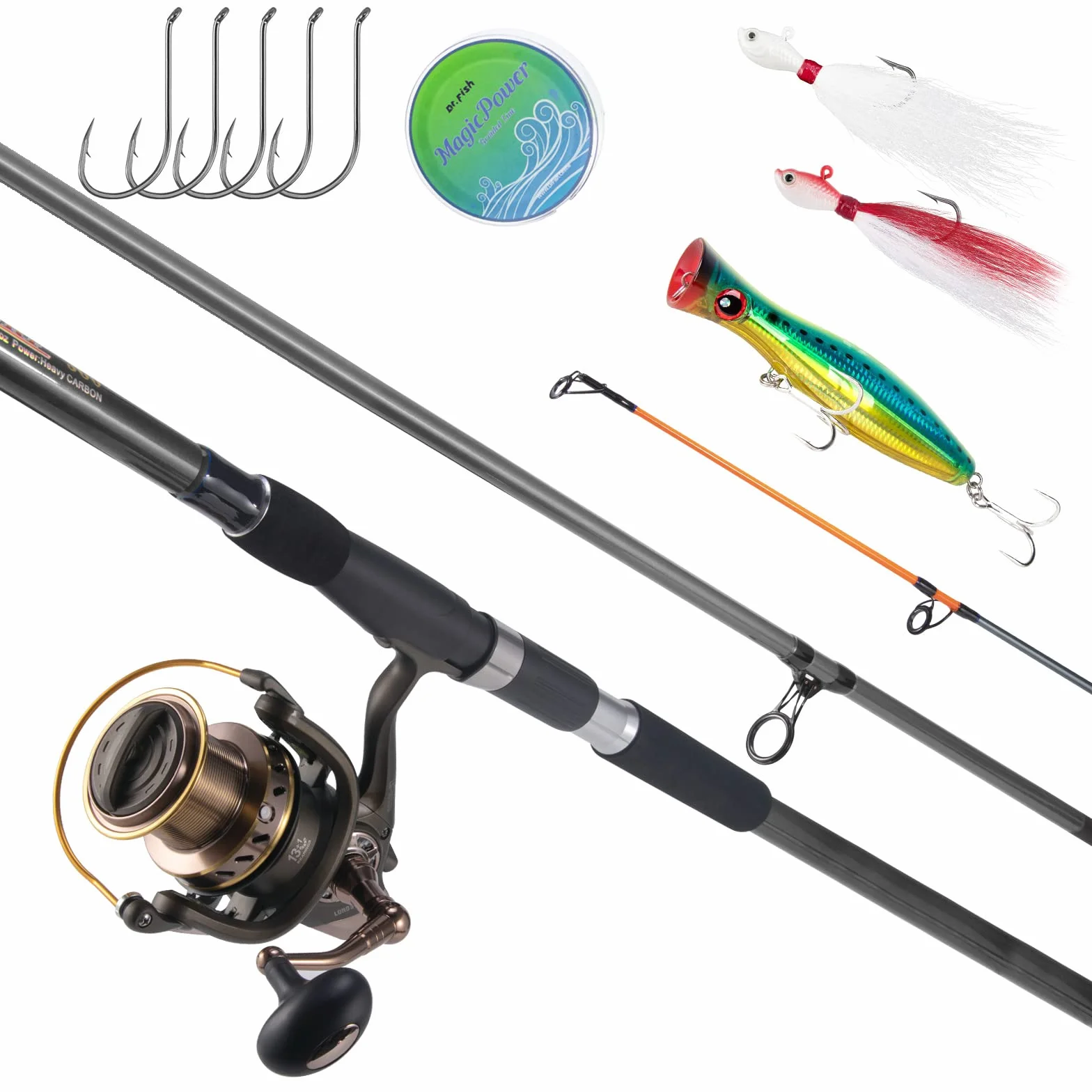 Surf Fishing Rod and Reel Combos Saltwater Fishing Gear Set 12ft Surf Rod 10000 Reel Offshore Inshore Casting Pole Beach Casting Spinning Pole Kit Equipment Set Striper Pompano Flounder