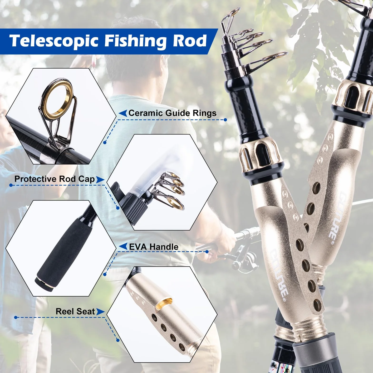 Telescopic Fishing Rod and Reel Combos, Carbon Fiber Travel Fishing Pole, 9+1 BB Spinning Reel, Saltwater Freshwater Fishing Gear Kit with Braided Line, Lures, Carrier Bag for Bass Trout