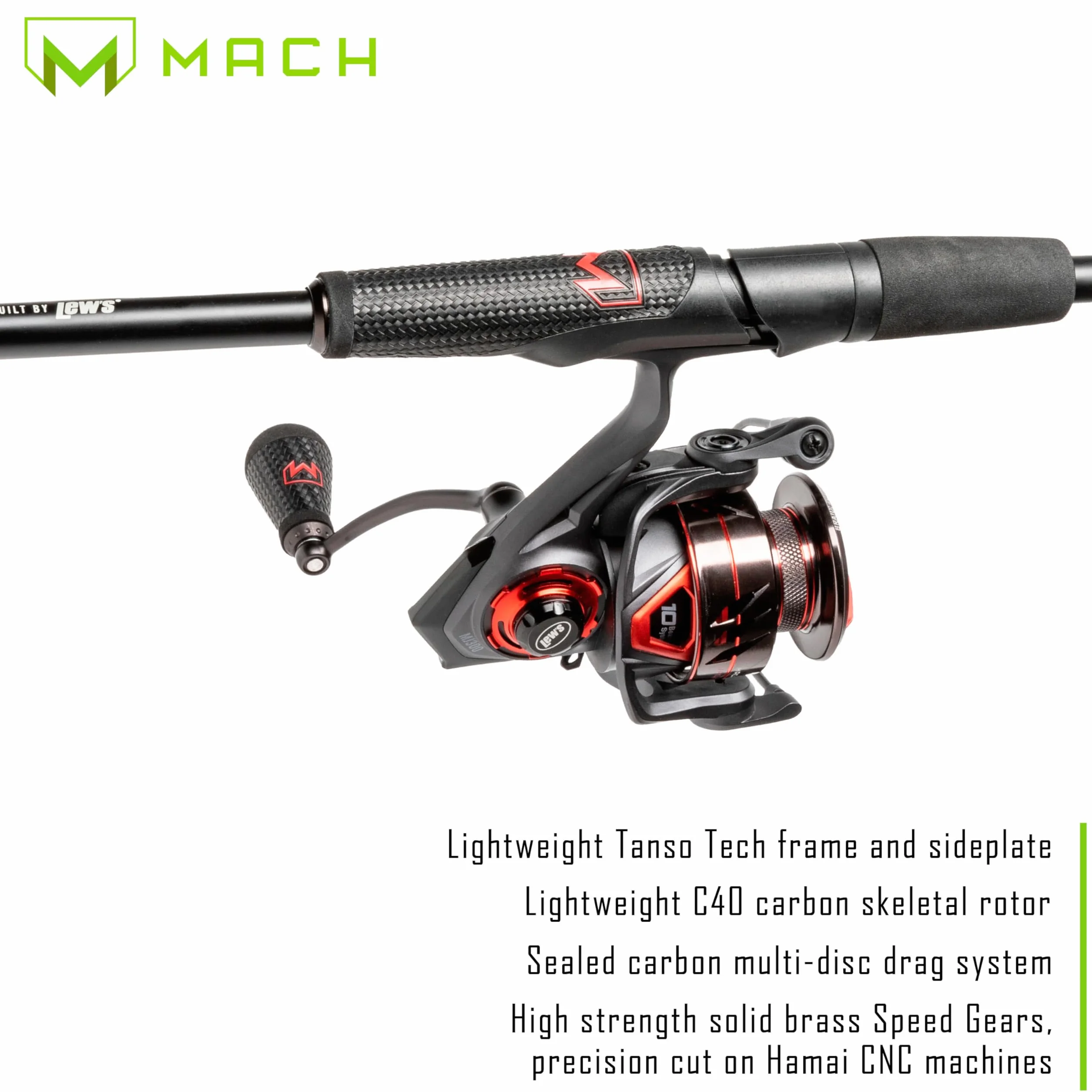 MACH Jacked Spinning Reel and Fishing Rod Combo, 7-Foot, 1-Piece HM50 Graphite Rod, Light Power with Fast Action, Size 100 Reel