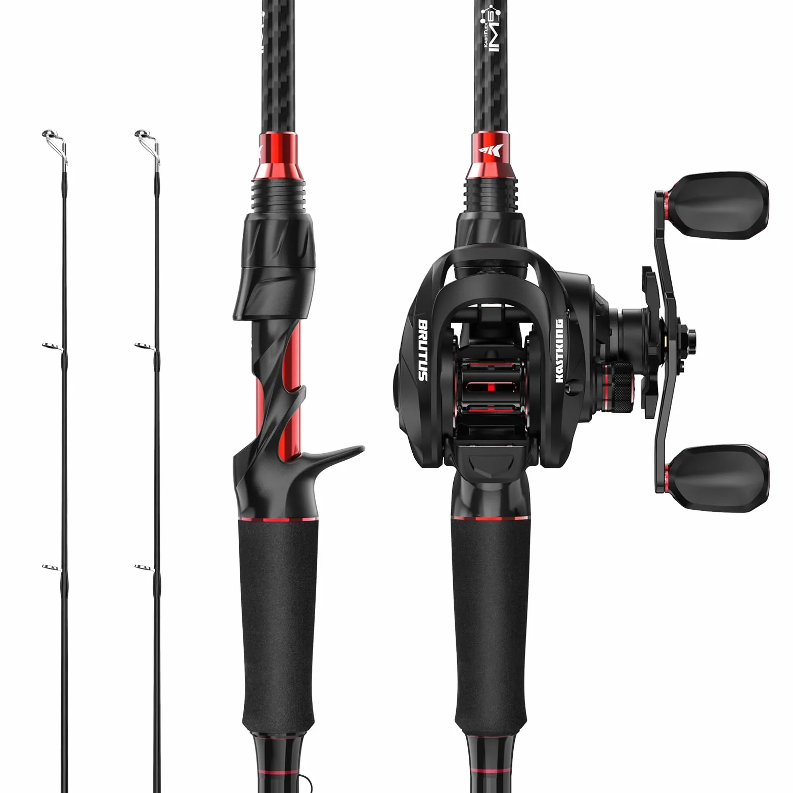 Brutus Twin-Tip Baitcaster Combo, Right-Hand, 6'0" M Rod | Twin-Tip Backup Rod, IM6 Graphite 2-Piece Rod, EVA Handle, Durable & Sensitive, Stainless Steel Guides, Freshwater Fishing