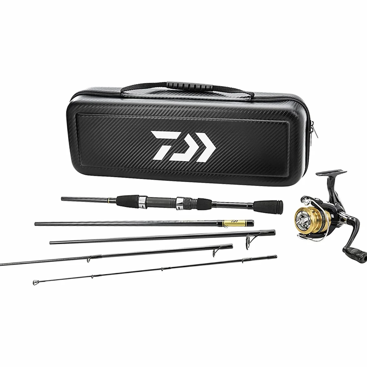 Carbon Case Travel 5pc Rod, Pre-Mounted Spinning Combo, Black
