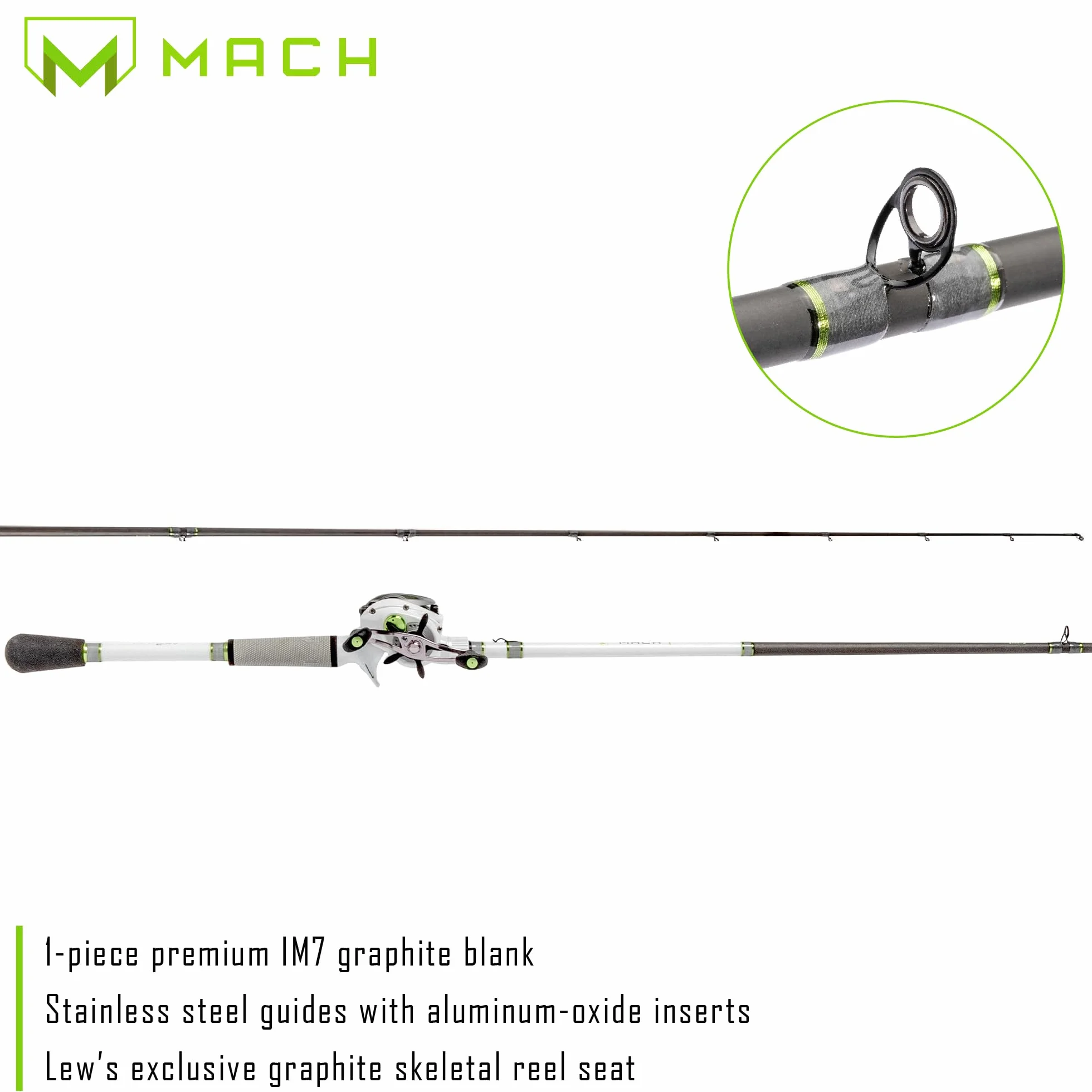 MACH 2 Spinning Reel and Fishing Rod Combo, IM8 Graphite Blank Fishing Rod, Right or Left-Hand Retrieve, Winn Dri-Tac Ultra Handle, Black/Green