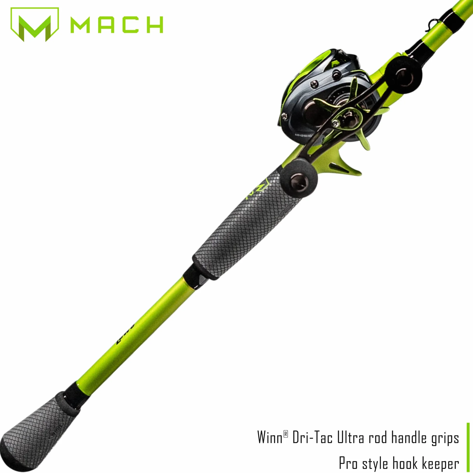 MACH 2 Baitcast Reel and Fishing Rod Combo, Graphite Blank Fishing Rod, Dri-Tac Ultra Handle, Black/Green