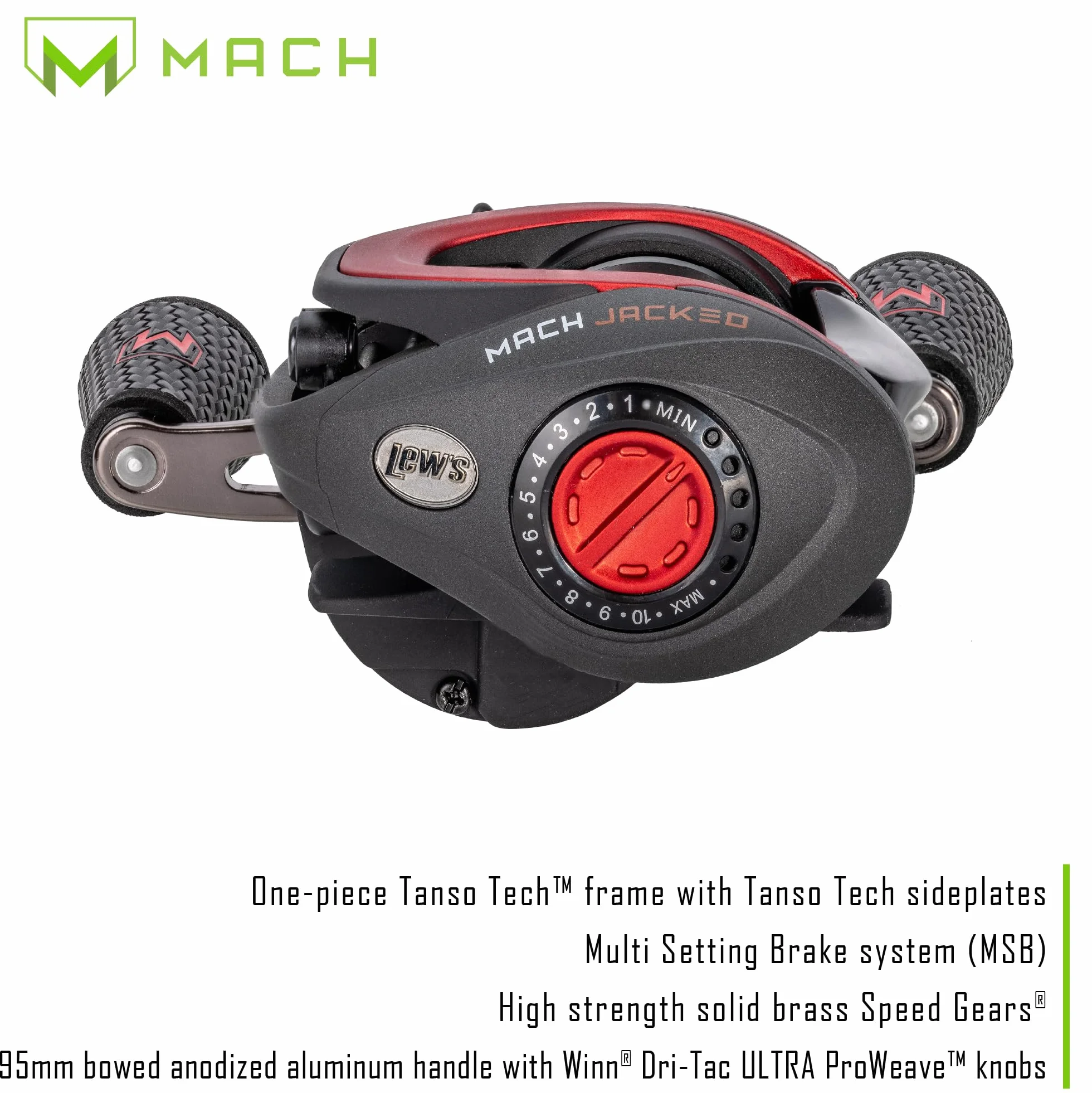 MACH Jacked Baitcast Reel and Fishing Rod Combo, HM50 Graphite Rod, Carbon Fiber Drag System, 7.5:1 Gear Ratio