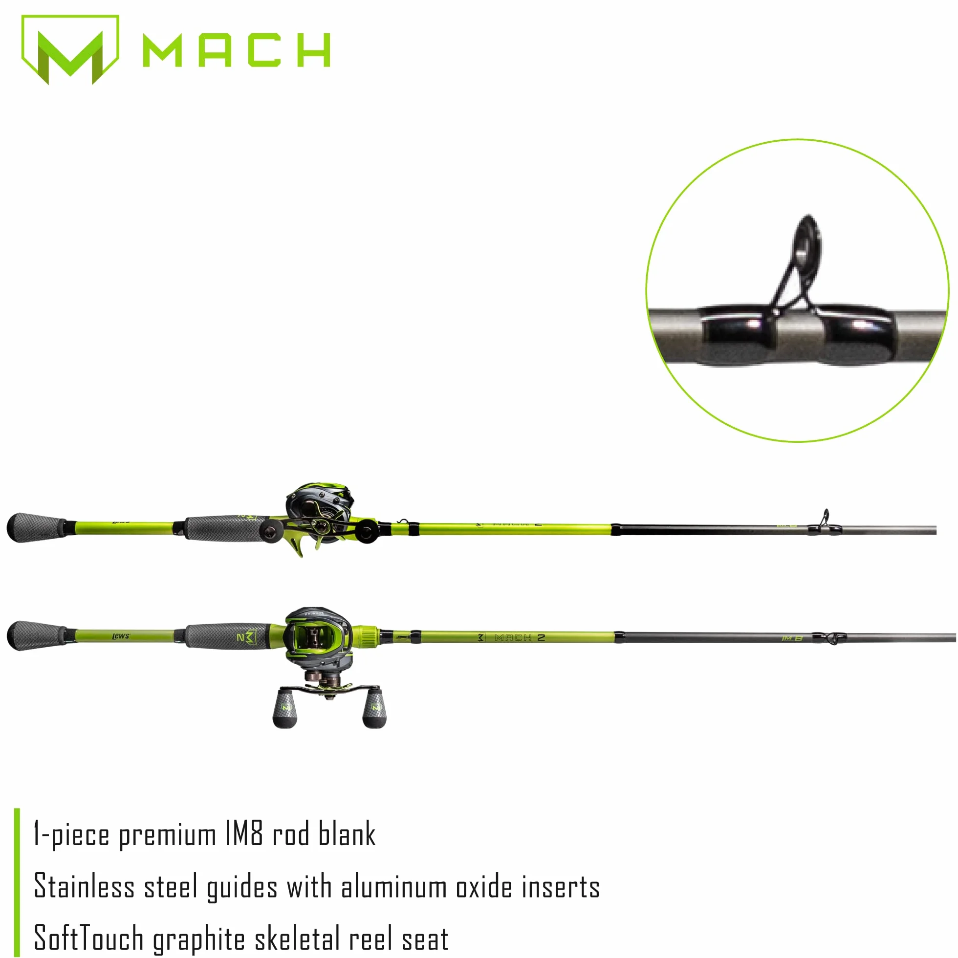 MACH 2 Baitcast Reel and Fishing Rod Combo, Graphite Blank Fishing Rod, Dri-Tac Ultra Handle, Black/Green
