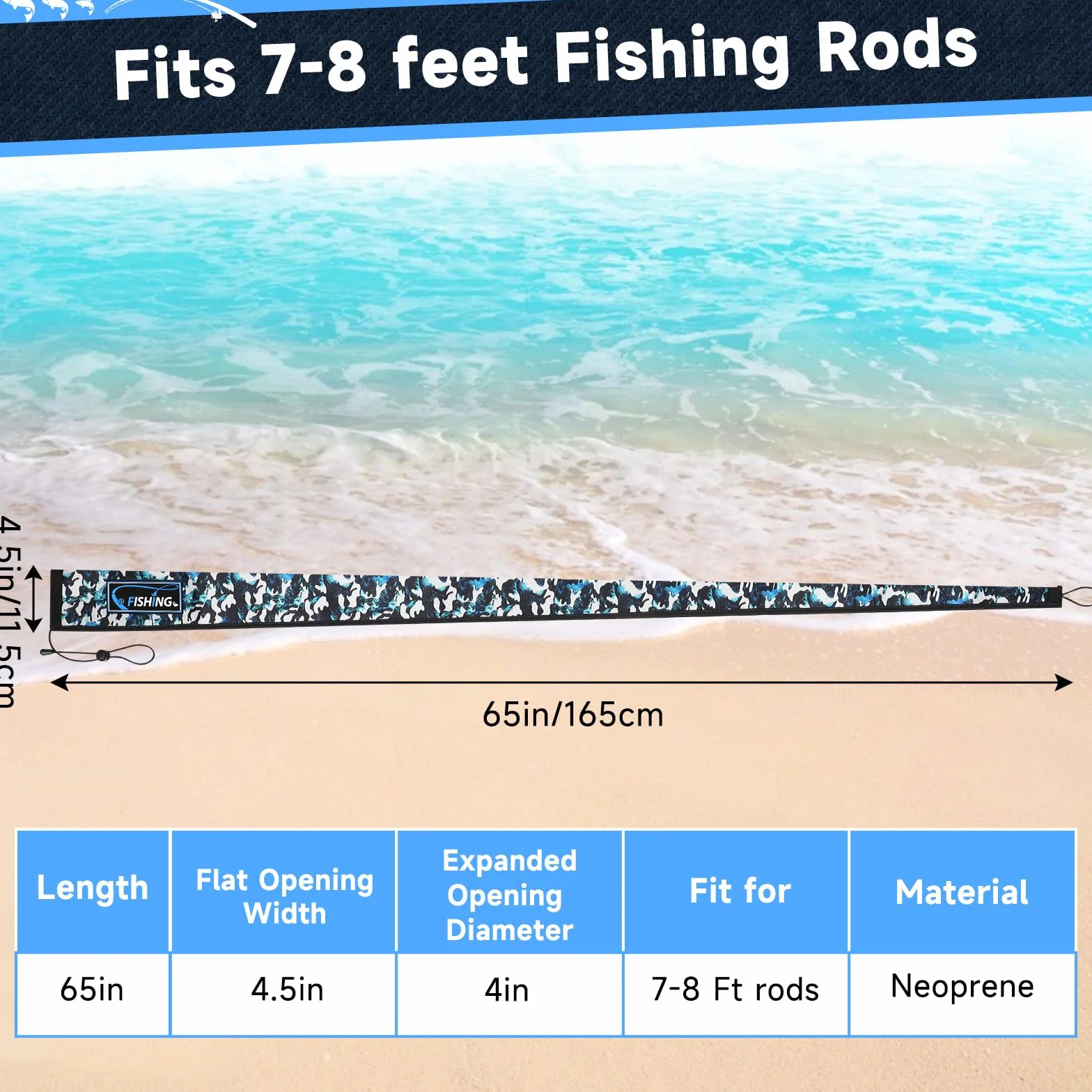 Neoprene Fishing Rod Sleeves, Protective Cover Rod Socks | Fishing Rod Covers for Casting, Spinning, Trolling Pole-with Hanging Loop & Lanyard- Floating, Puncture Resistant, Lightproof