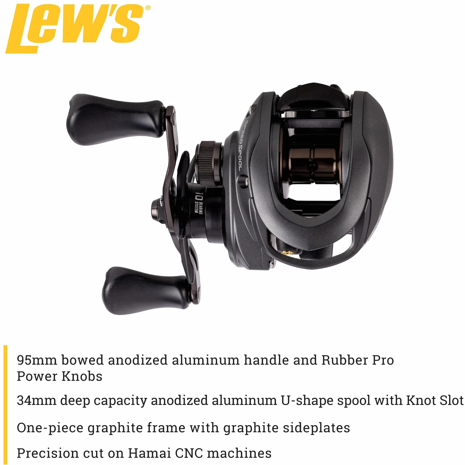 Speed Spool Baitcast Fishing Reel, 9+1 Bearings, 5.6:1 Gear Ratio, Aluminum Frame, Graphite Sideplate, MCS Braking System, Right-Hand Retrieve