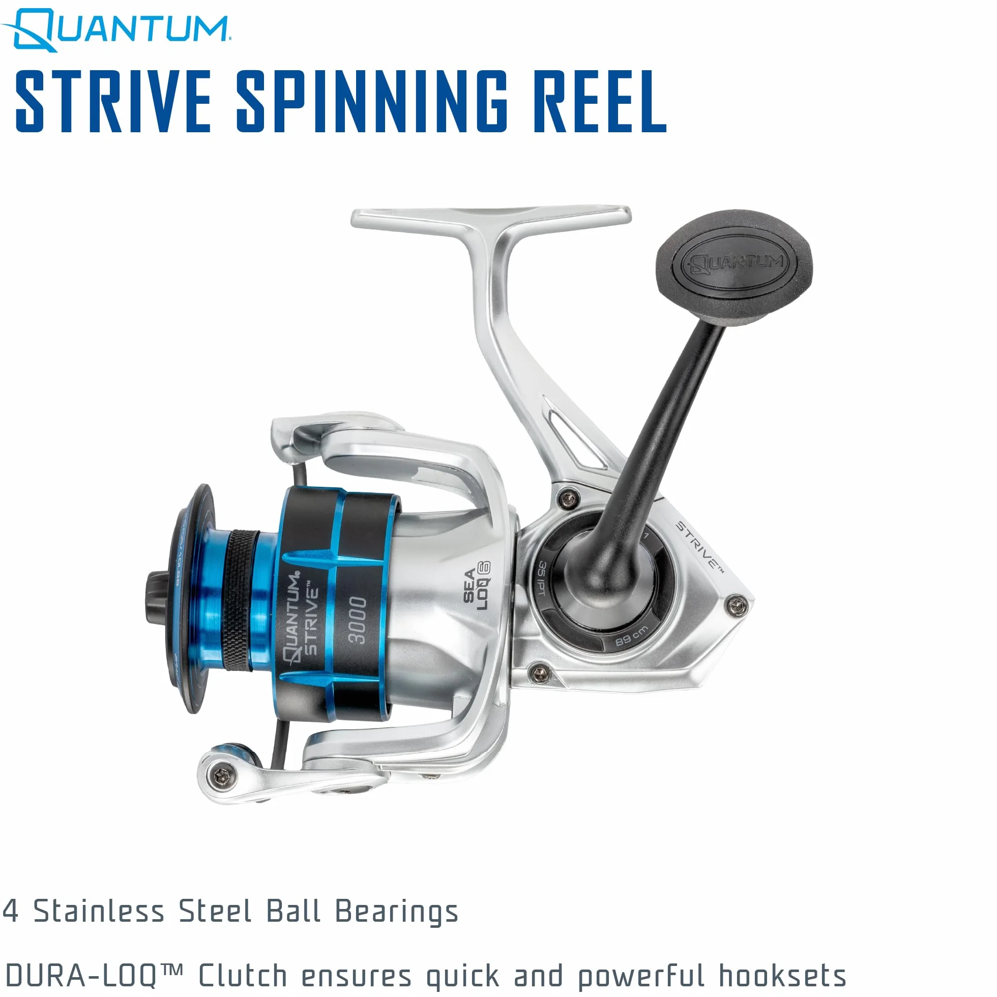 Strive Spinning Fishing Reel, Rigid Aluminum Frame, Graphite Rotor, Sealed Design, CFX200 Carbon Fiber Xtreme Drag, Silver/Blue