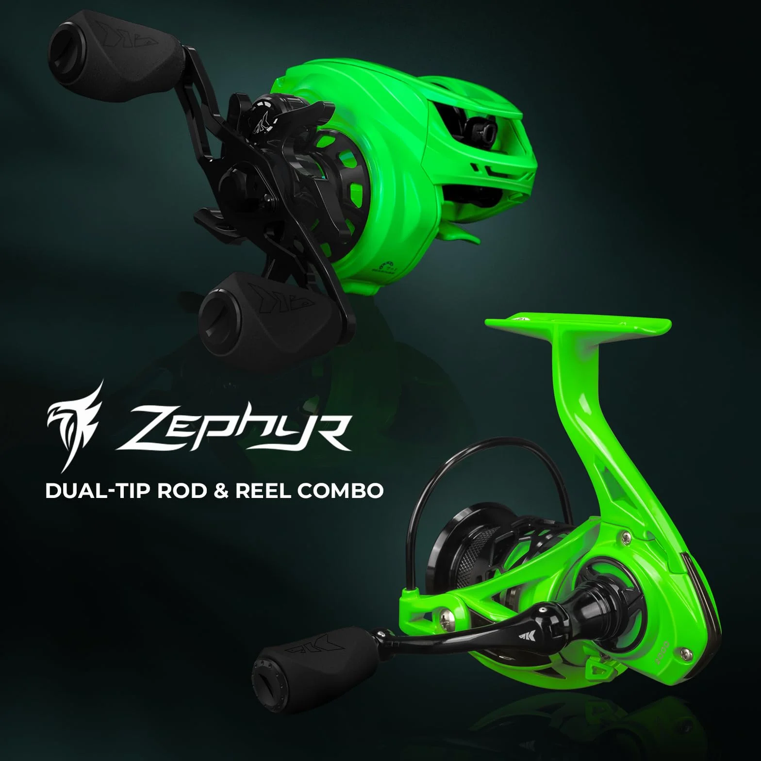 Zephyr Dual-Tip Baitcaster & Spinning Fishing Rod and Reel Combo | Dual Tips Section for Different Powers, IM6 Graphite Blank, Halo XII 10-Level Brake, Precision Brass Gears, Sensitive & Powerful