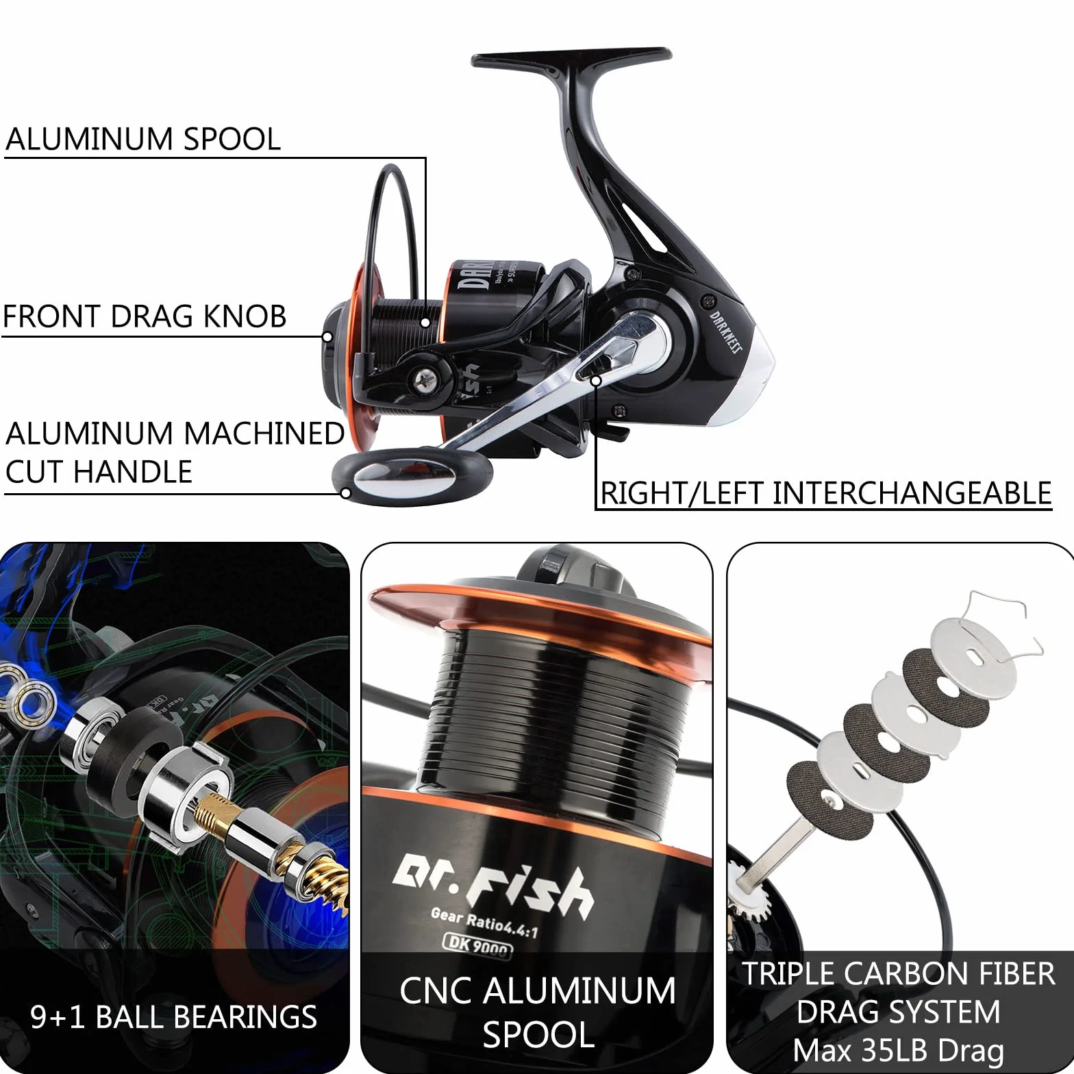 Surf Fishing Rod and Reel Combo, Saltwater Fishing Combo, 12ft Surf Rod 8000/9000 Spinning Reel 9+1 BB, Offshore Gear Kit Pole Equipment Set