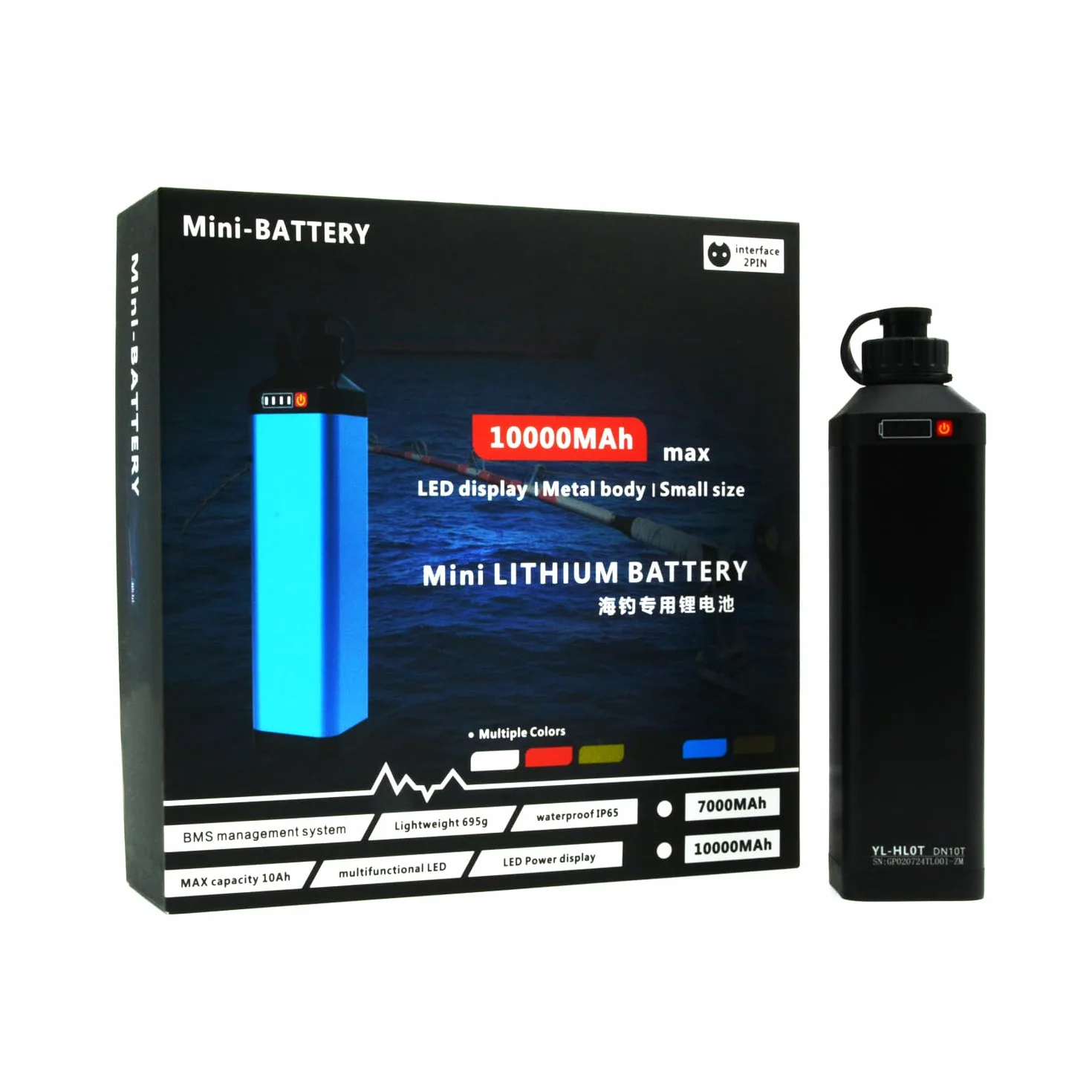 Super Mini 14.8V 10000 mAh Electric Reel Battery. Aluminum Alloy Rustproof Case. Compatible with Electric Fishing Reels. High Performance and Reliable Power Supply