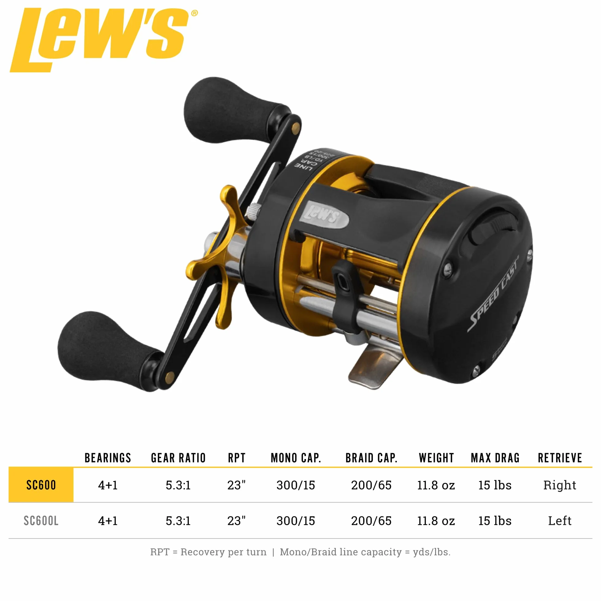 Speed Cast 5.3:1 Right Hand Casting Reel, Black/Gold