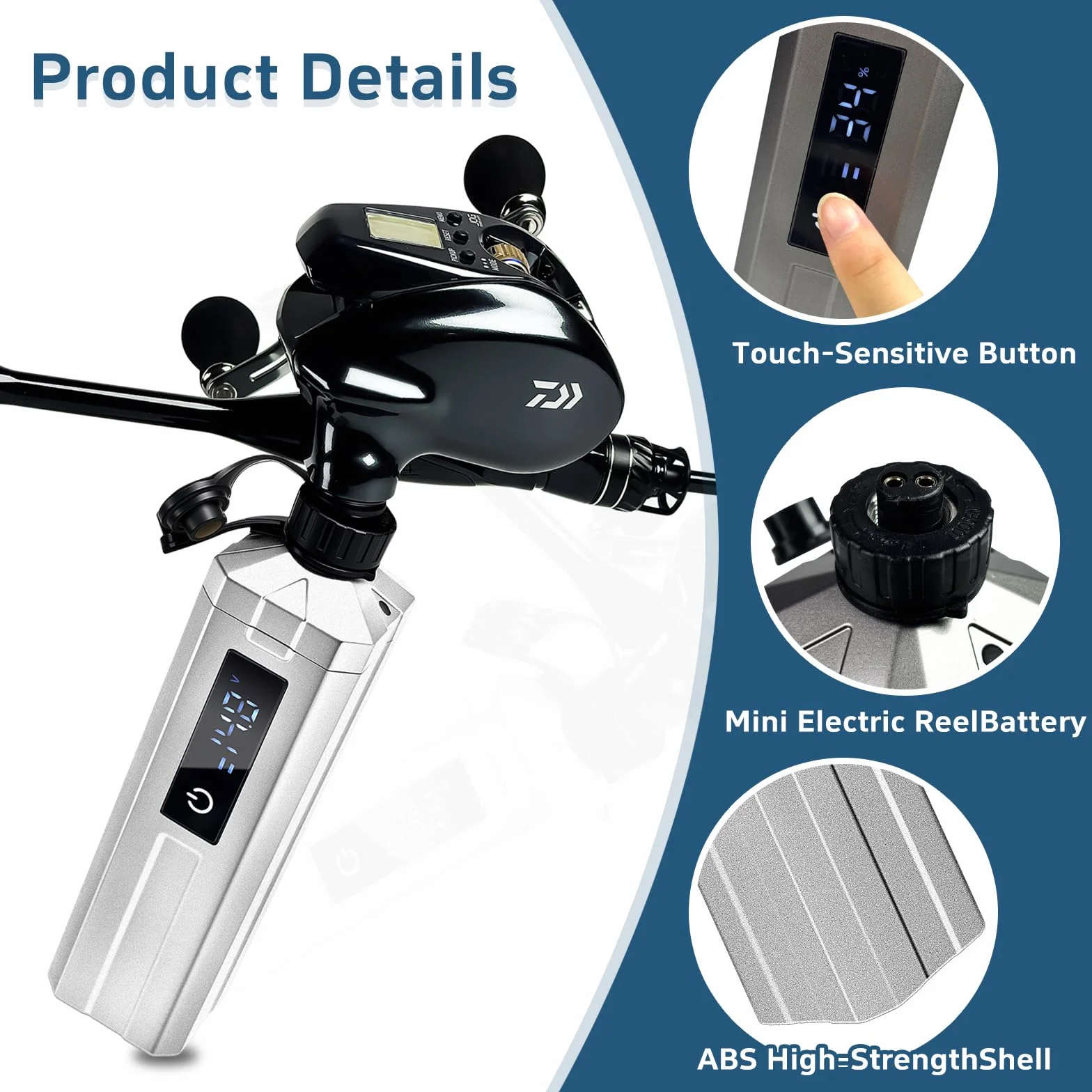 Super Mini Electric Fishing Reel Battery. Latest Model with Digital LED Display. Compatible with Electric reels.