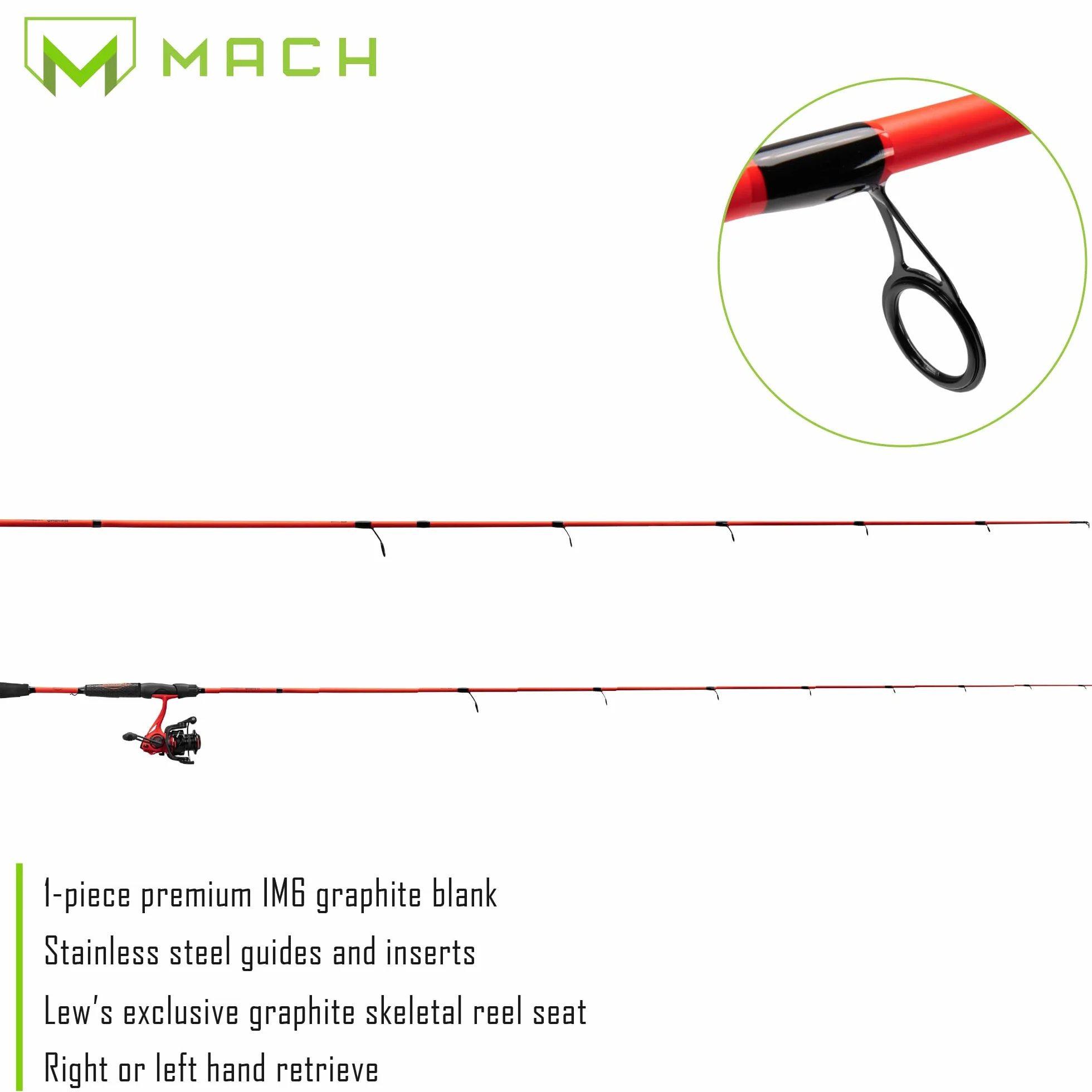 MACH Smash Spinning Reel and Fishing Rod Combo, high modulus graphite Blank Fishing Rod, Right or Left-Hand Retrieve, Split Grip Dri-Tac Handle and EVA Base