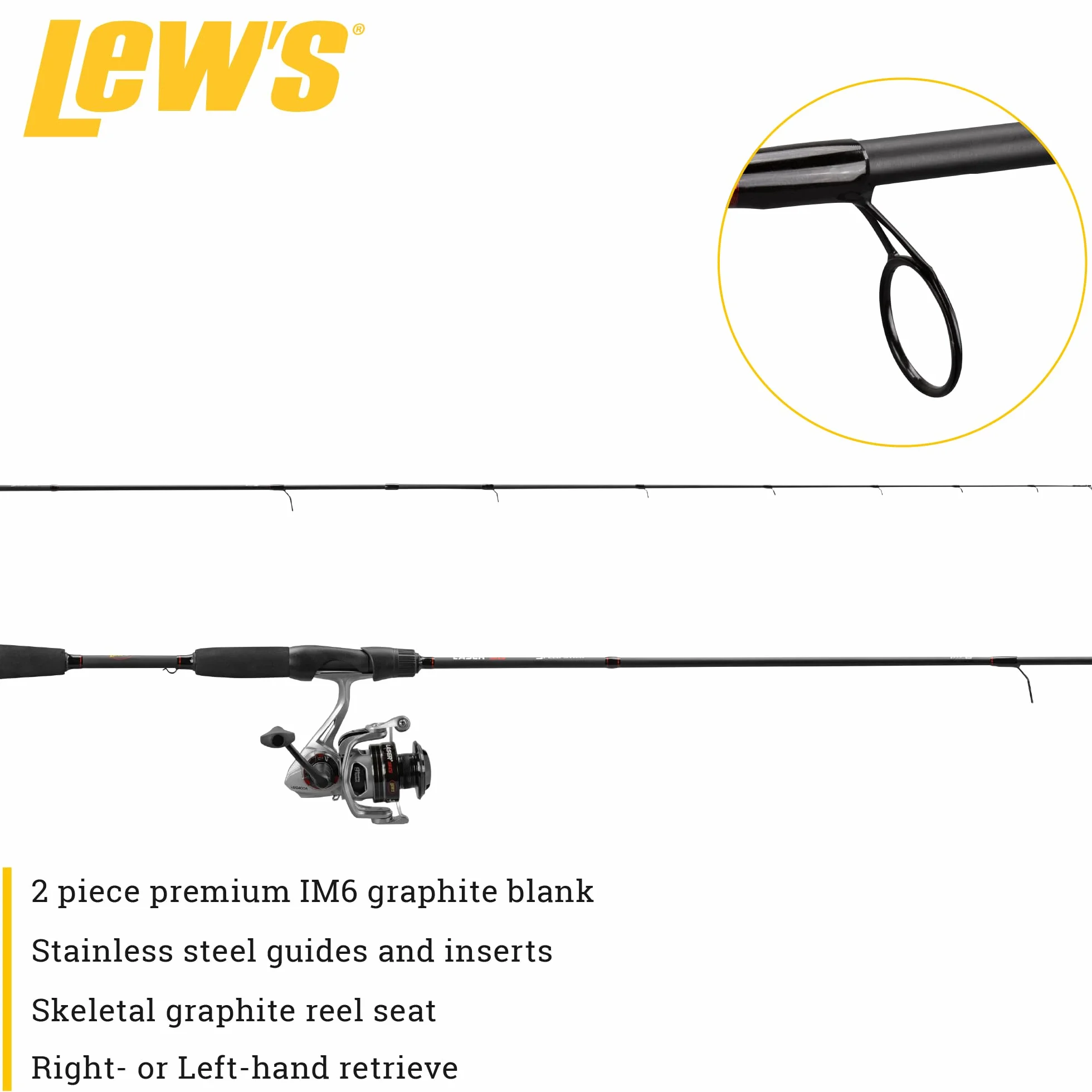 Laser LSG Speed Spinning Reel and Fishing Rod Combo, IM6 Graphite Blank Rod, 7+1 Reel Bearings, Right or Left-Hand Retrieve