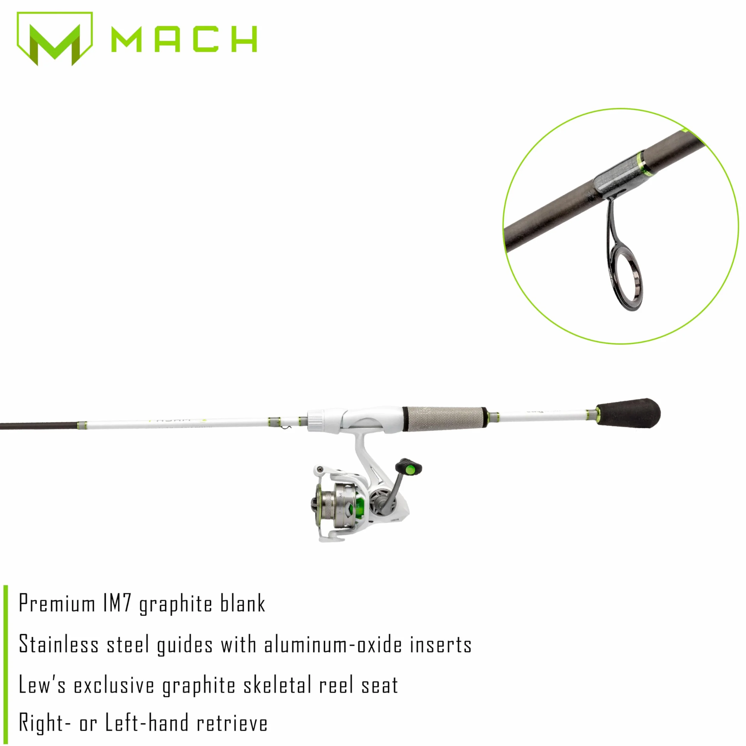 MACH 1 Spinning Reel and Fishing Rod Combo, 7-Foot 2-Piece Graphite Rod, Medium Power Fast Action, Size 300 Reel, 6.2:1 Gear Ratio