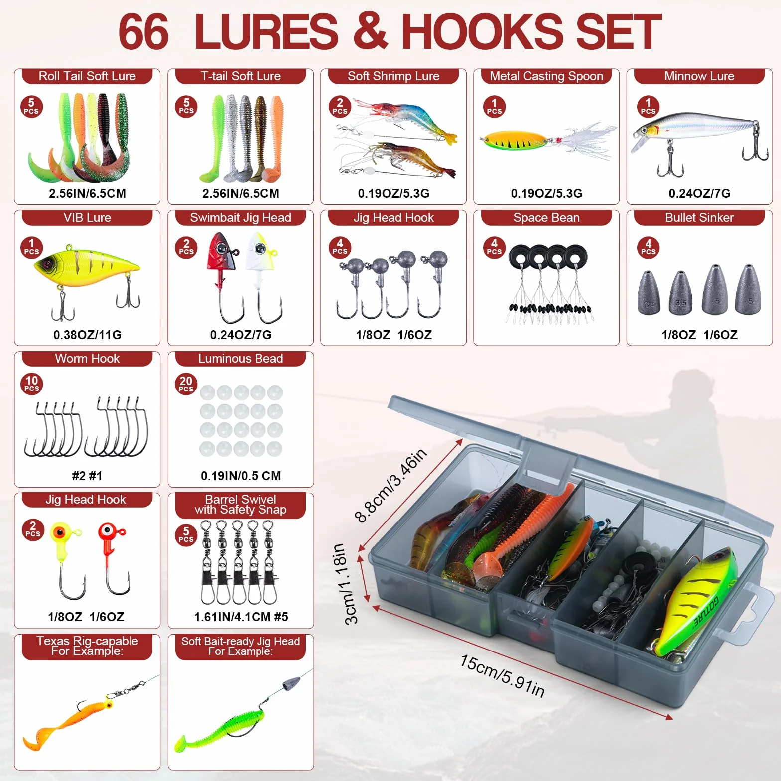 Fishing Rod and Reel Combo, Red Telescopic Fishing Pole with Full Starter Kit & Carrier Bag, Portable 24T Travel Spinning Rod for Bass Trout, Freshwater Beginners Gift