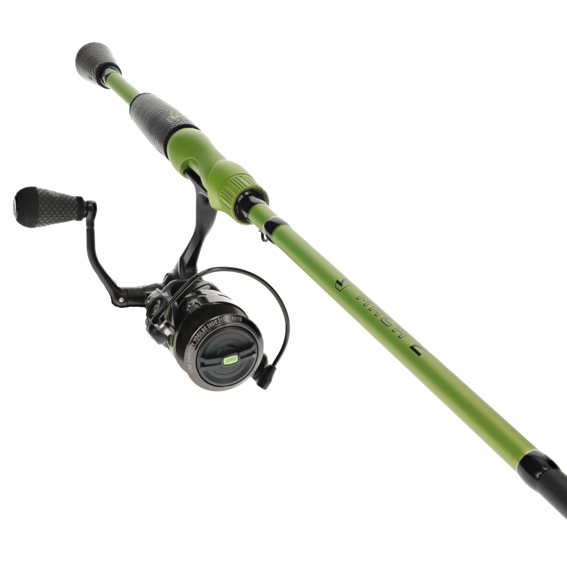 MACH 2 Spinning Reel and Fishing Rod Combo, IM8 Graphite Blank Fishing Rod, Right or Left-Hand Retrieve, Winn Dri-Tac Ultra Handle, Black/Green