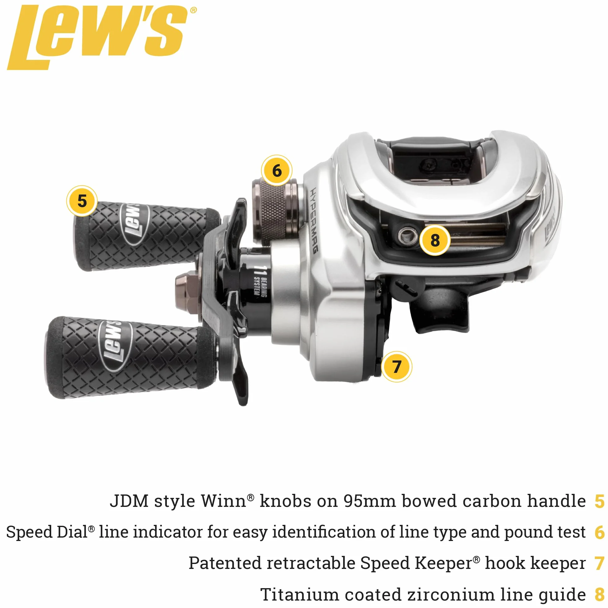 Team HyperMag Baitcast Fishing Reel, 10+1 Double Shielded Bearings, 7.5:1 Gear Ratio, One-Piece Magnesium Frame, Carbon Fiber Drag, Right-Hand Retrieve, Silver