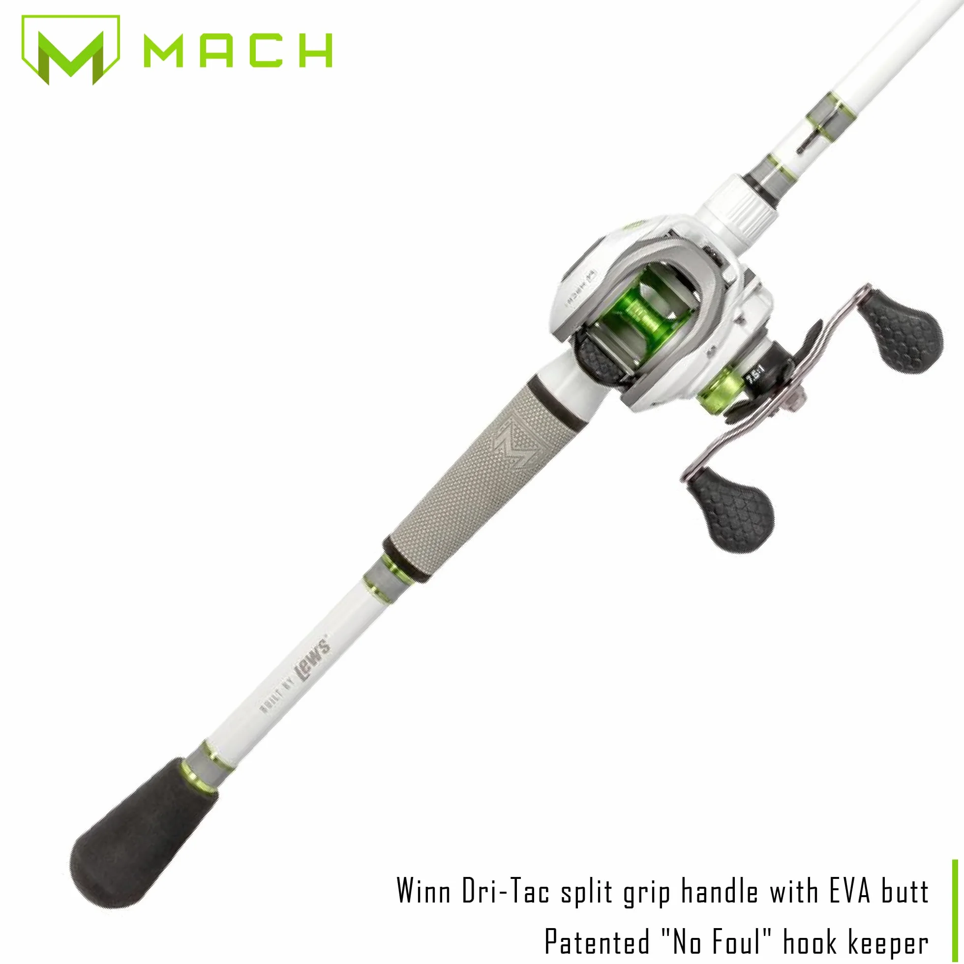 MACH 2 Spinning Reel and Fishing Rod Combo, IM8 Graphite Blank Fishing Rod, Right or Left-Hand Retrieve, Winn Dri-Tac Ultra Handle, Black/Green