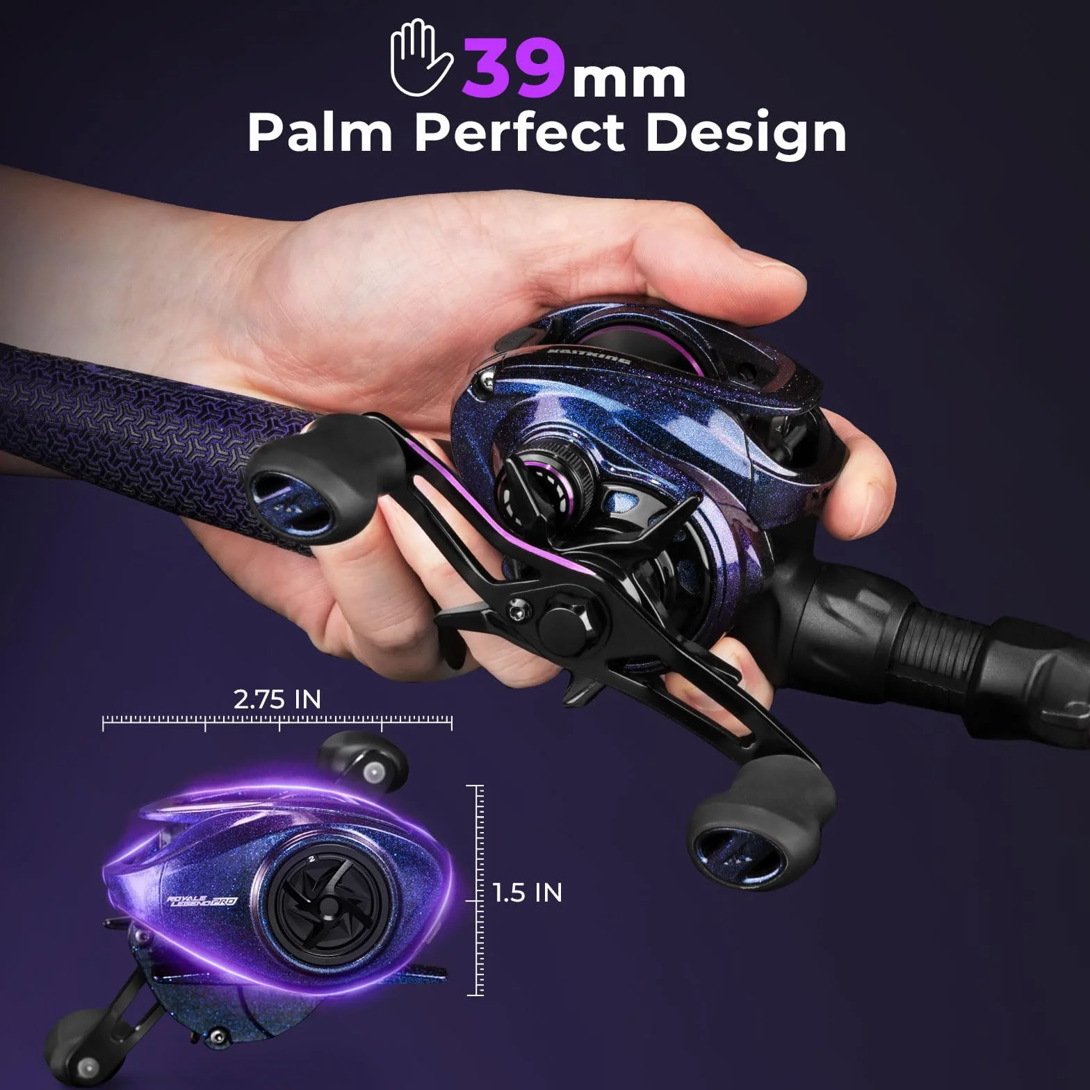 Royale Legend Pro Baitcasting Fishing Reels with 8.0:1 Gear Ratio | Max Drag: 16 lb, 11+1 BB, 5.5 oz, Carbon Fiber Frame, AutoMag Dual Braking System, Arch Resistance Control
