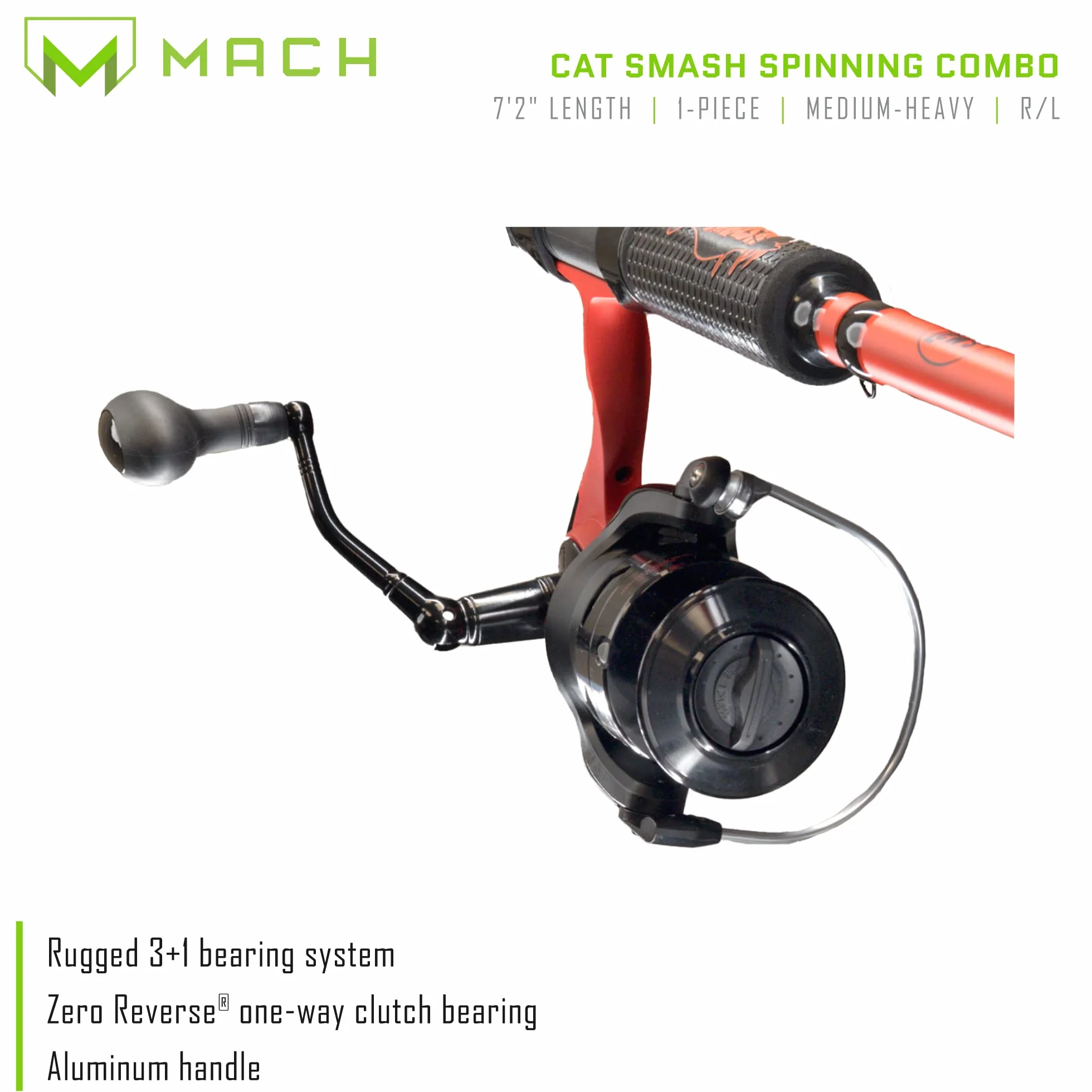 Cat Smash Spinning Reel and Fishing Rod Combo, 7-Foot 2-Inch 1-Piece IM6 Graphite Fishing Rod, Right or Left-Hand Retrieve, Red