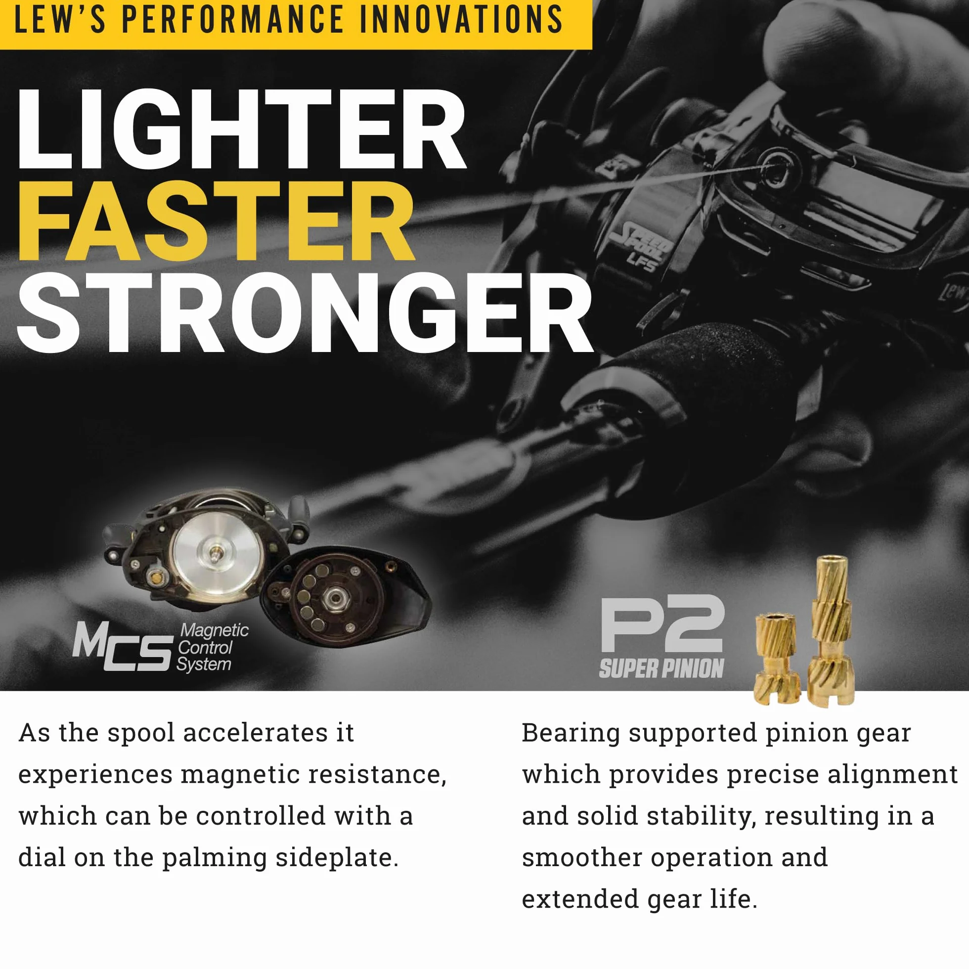 Speed Spool Baitcast Fishing Reel, 9+1 Bearings, 6.8:1 Gear Ratio, Aluminum Frame, Graphite Sideplate, MCS Braking System, Left-Hand Retrieve