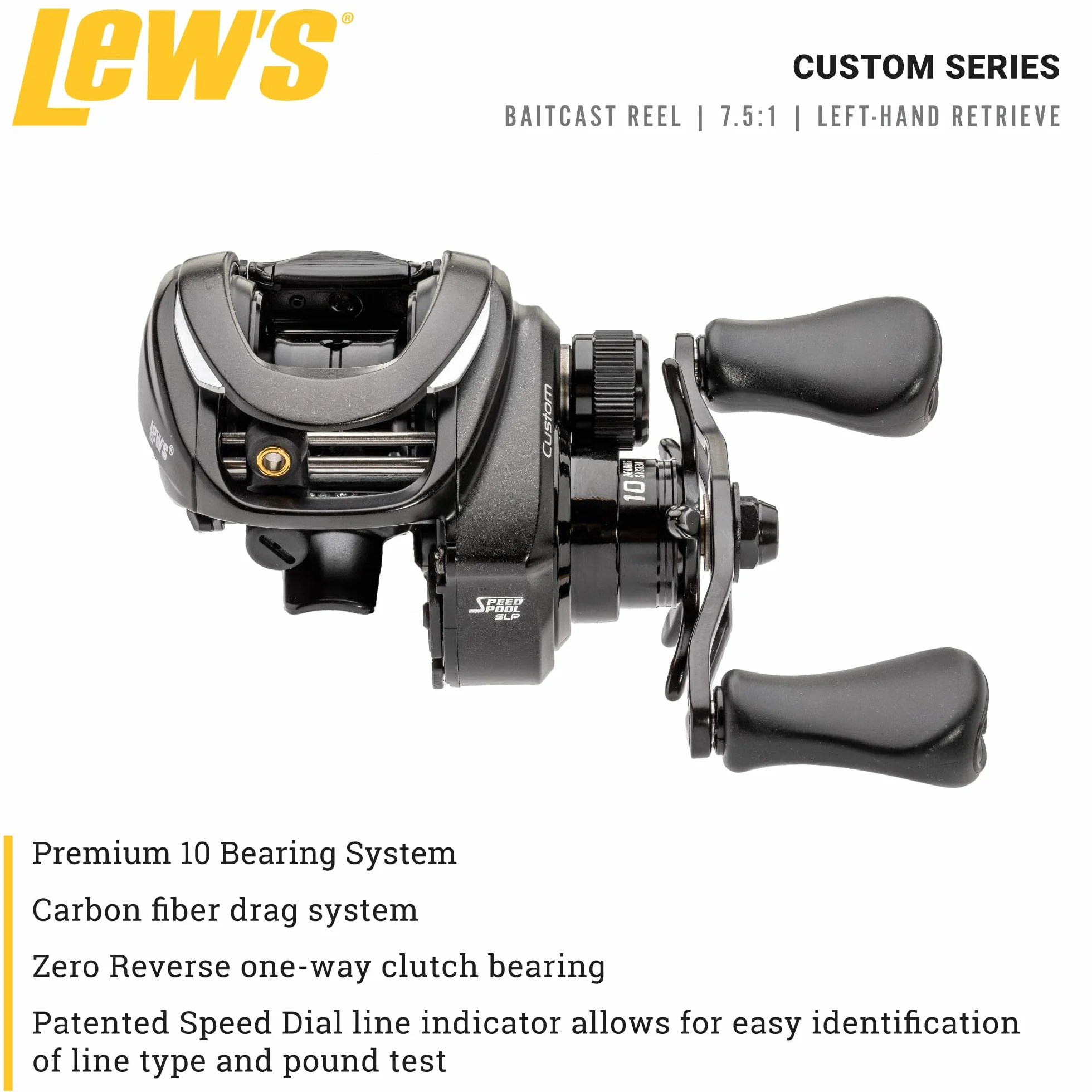Custom Baitcast Fishing Reel, 9+1 Bearings, Aluminum Frame and Sideplates, ParaMag RX Brake, Carbon Fiber Drag, Speed Gears, Black/Silver