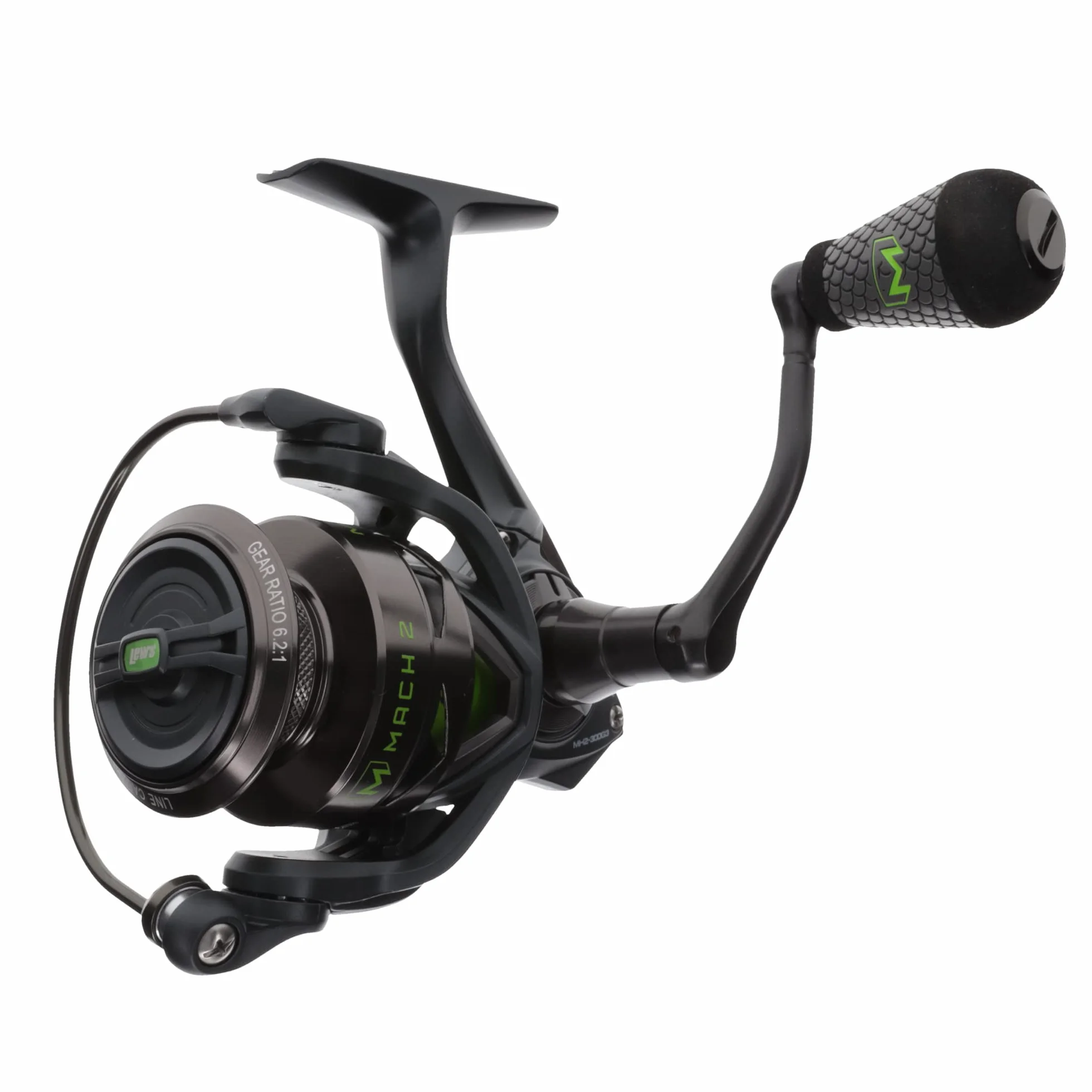 MACH 2 Spinning Fishing Reel, 6.2:1 Gear Ratio, Right or Left-Hand Retrieve, Aluminum Frame, Premium 10 Stainless Steel Ball Bearings, Black/Green