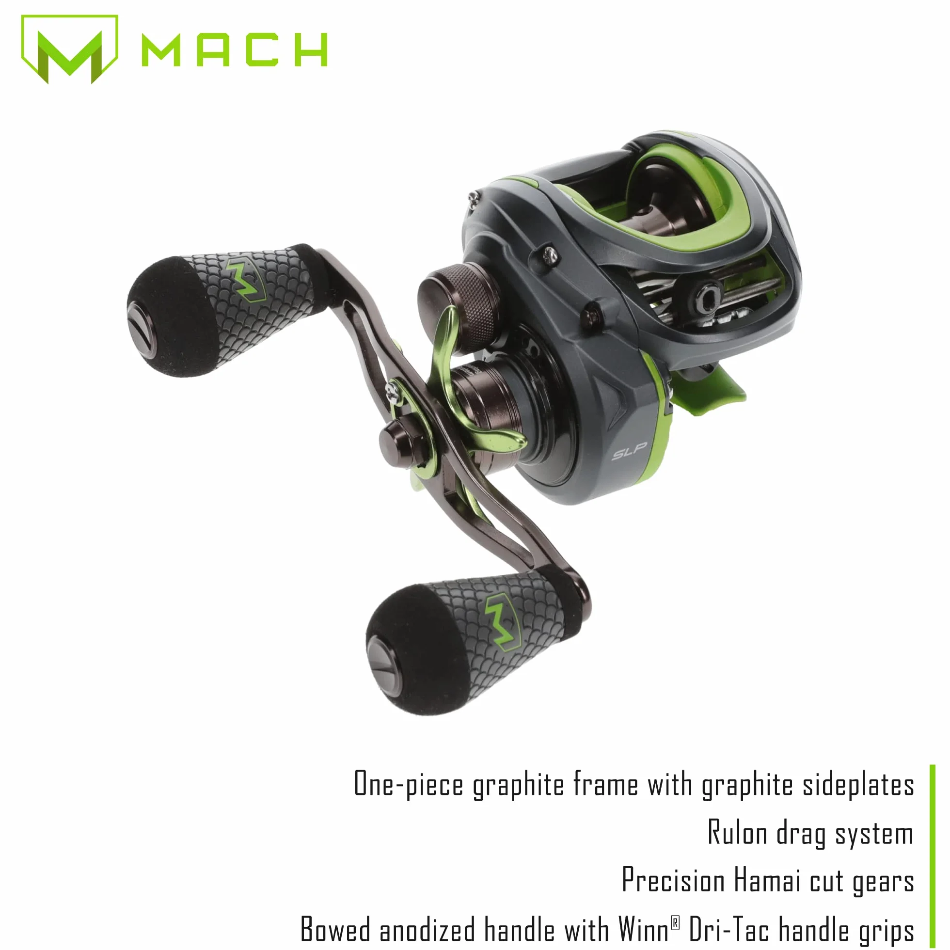MACH 2 Baitcast Reel and Fishing Rod Combo, Graphite Blank Fishing Rod, Dri-Tac Ultra Handle, Black/Green