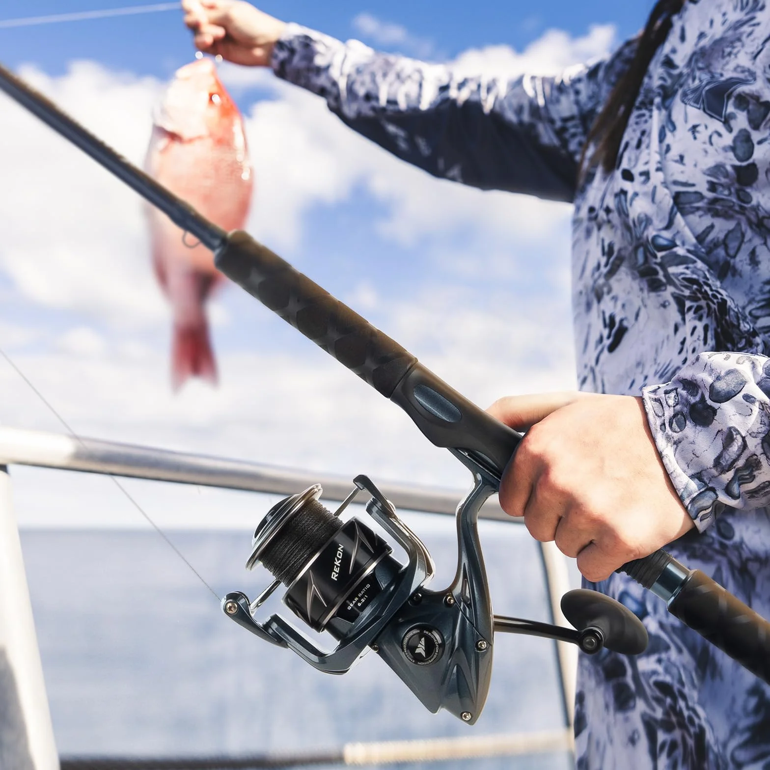Saltwater Fishing Rod and Reel Combo, Spinning Reel Combo | Up to 55 lbs Carbon Fiber Drag Tames Big Saltwater Fish; Hardened Brass Gears & Corrosion-Resistant Frame Endure