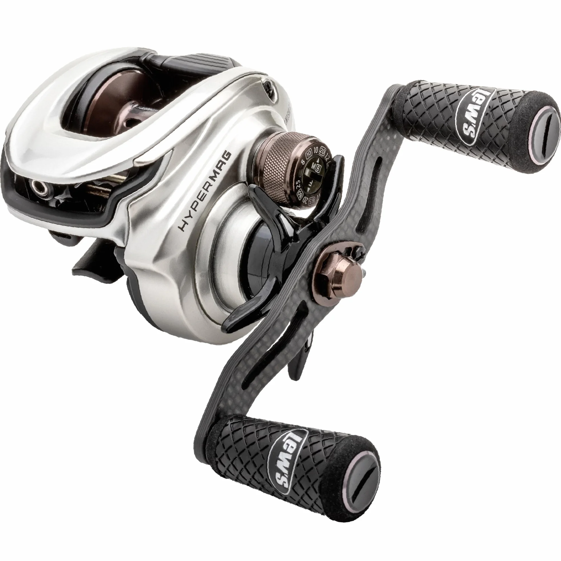 HyperMag Baitcast Fishing Reel, 10+1 Double Shielded Bearings, Magnesium Frame, Carbon Fiber Drag, Silver