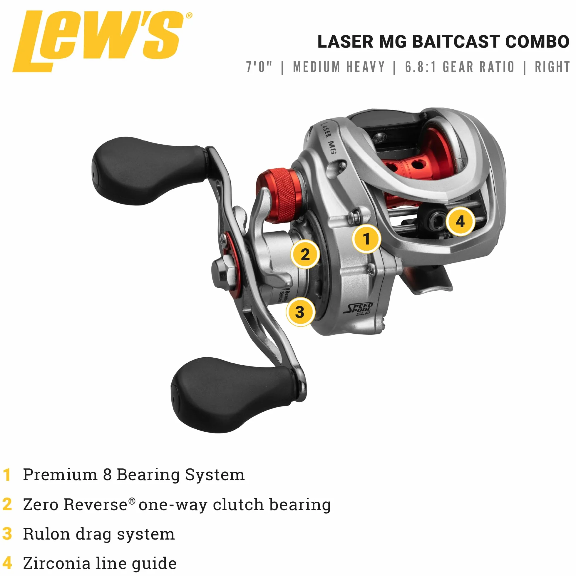Laser MG Baitcast Reel and Fishing Rod Combo, 7-ft | 1-Piece Rod, RH Retrieve Reel
