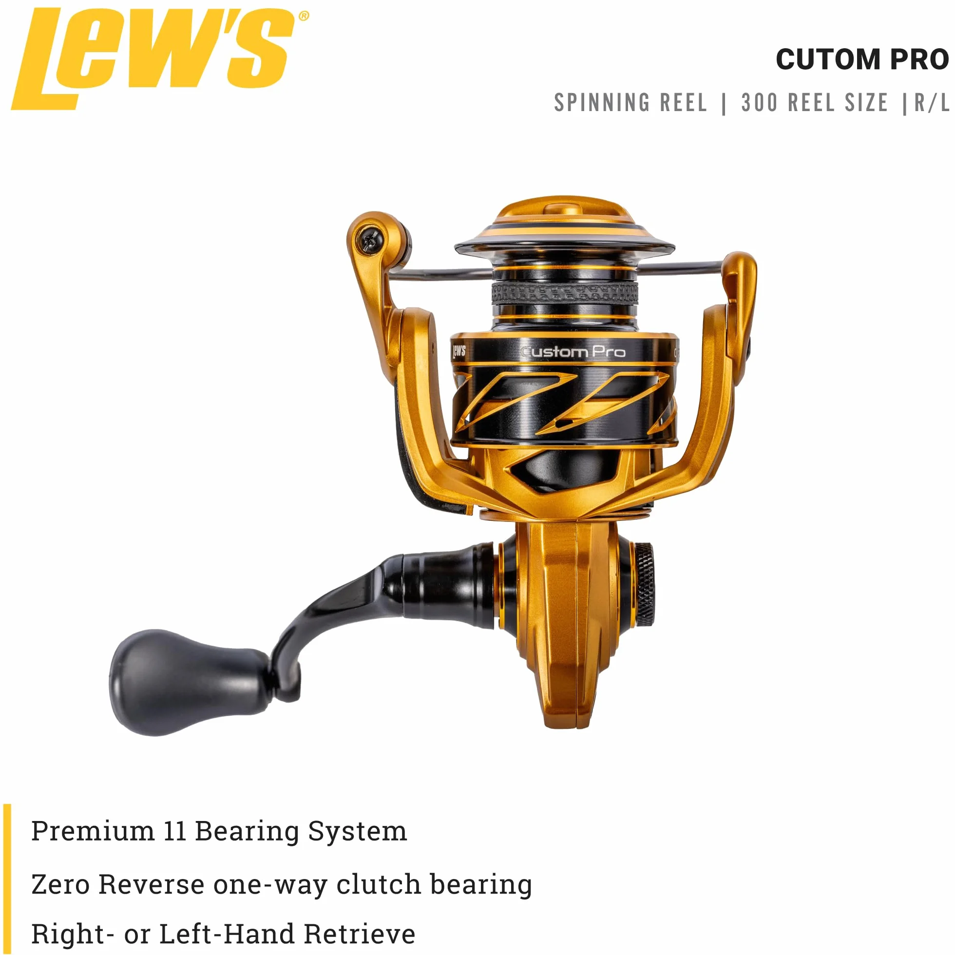 Custom Pro 300 Spinning Reel, Size 300 Reel, 10+1 Bearings, 6.2:1 Gear Ratio, Aluminum Frame and Sideplate, Aluminum Speed Gears