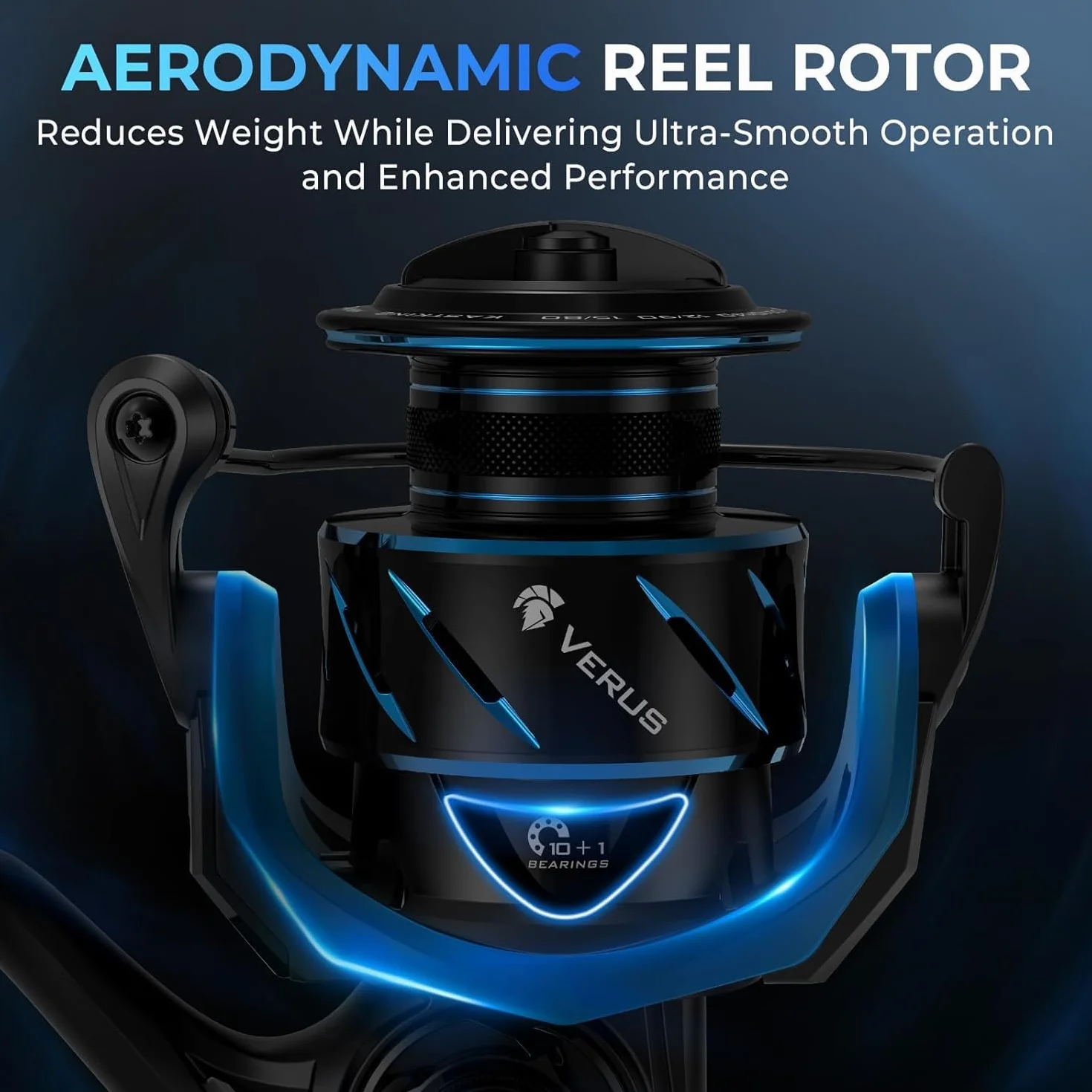 Verus Spinning Fishing Reels with Lightweight Nylitech Body | Max Drag: 22.1 lb, 10+1 BB, 10.4 oz, Aerodynamic Reel Rotor, 6.2:1 Gear Ratio, Freshwater & Saltwater Fishing