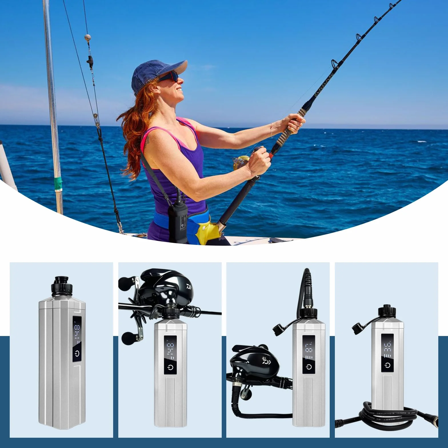 Super Mini Electric Fishing Reel Battery. Latest Model with Digital LED Display. Compatible with Electric reels.