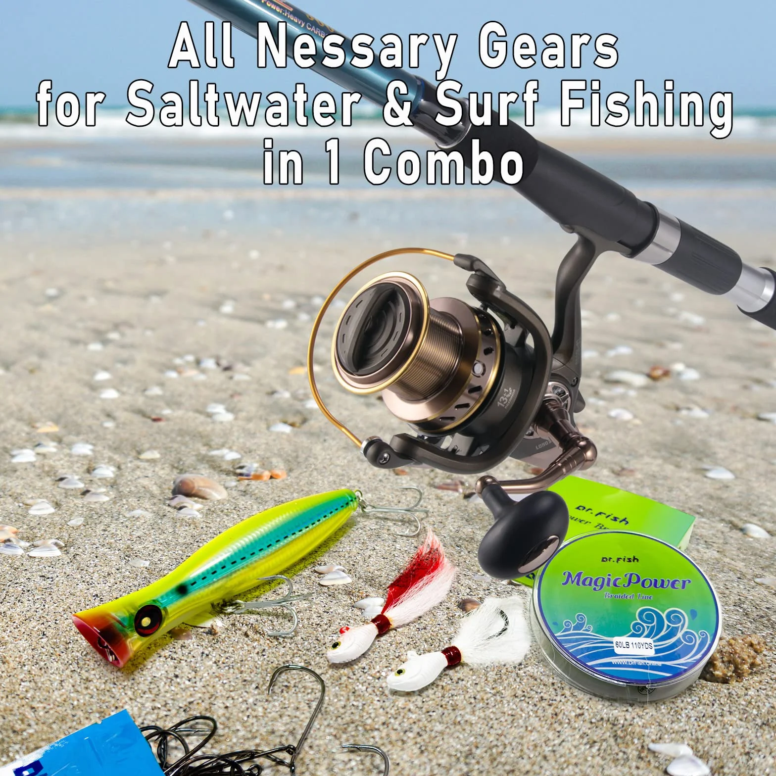 Surf Fishing Rod and Reel Combos Saltwater Fishing Gear Set 12ft Surf Rod 10000 Reel Offshore Inshore Casting Pole Beach Casting Spinning Pole Kit Equipment Set Striper Pompano Flounder
