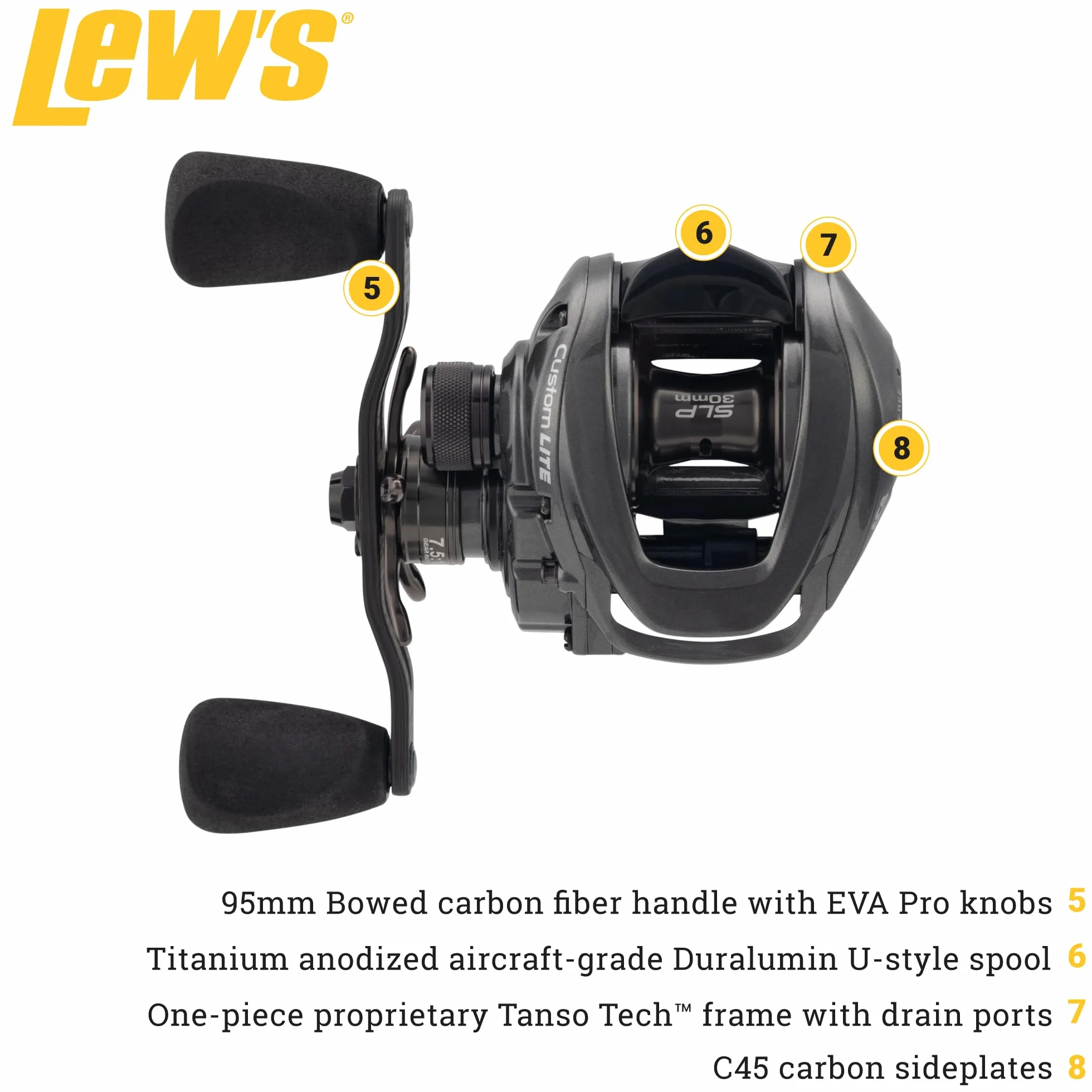 Custom Lite SS Baitcast Fishing Reel, 10+1 Double Shielded Bearings, Super Shallow 30 mm Spool, Tanso Tech Frame, Carbon Fiber Drag, Carbon Gray