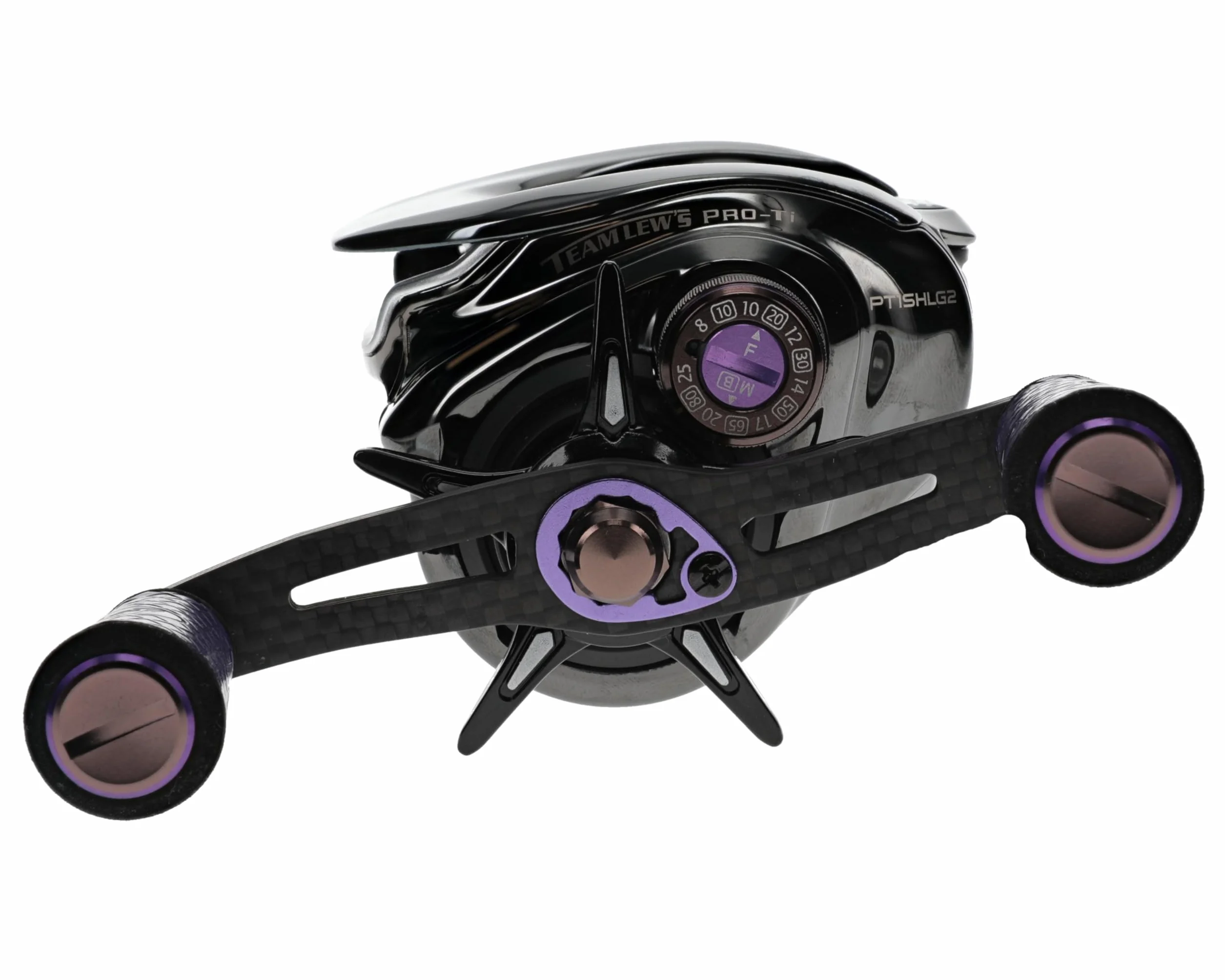 Team Pro-Ti Baitcast Reel, 10+1 Stainless Steel Ball Bearings, 7.5:1 Gear Ratio, Left-Hand Retrieve, Titanium Gray/Purple
