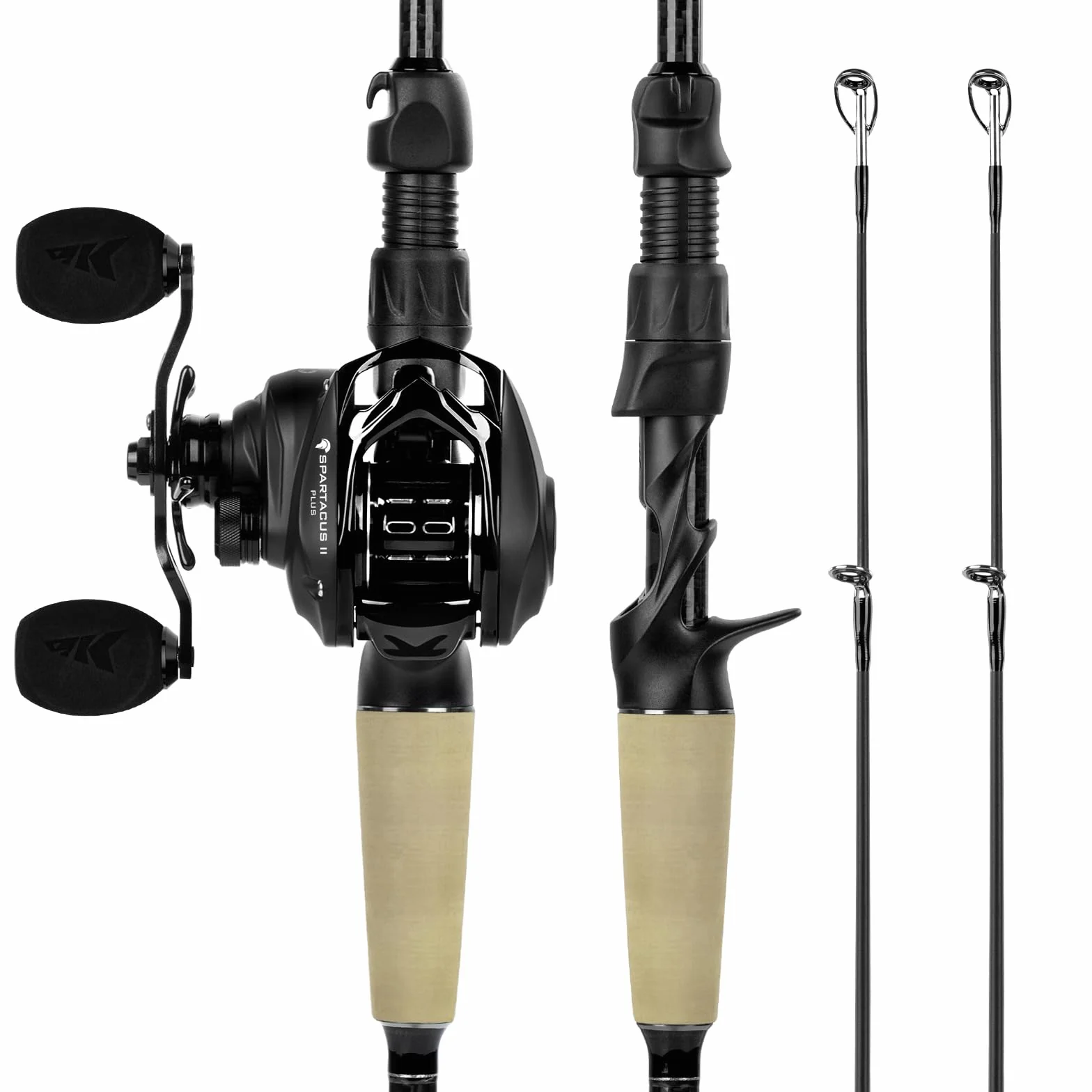 Baitcasting Combo, Left Hand 8.0:1 Casting Reel & 7'0" M Fast Twin-Tip Fishing Rod, IM6 Graphite 2-Pcs Rod with Extra Tip Section, DualBalance Magnetic Braking System