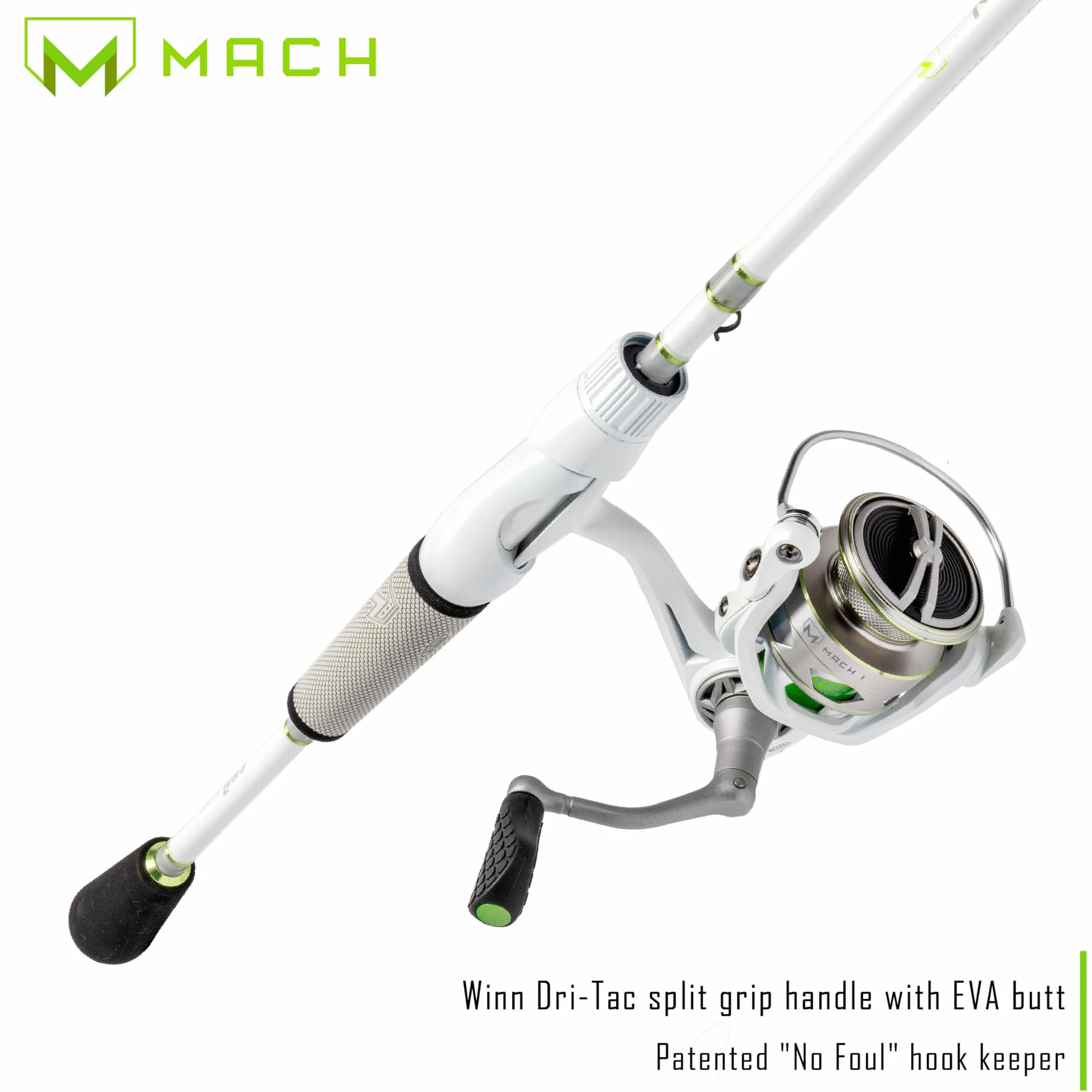 MACH 1 Spinning Reel and Fishing Rod Combo, 7-Foot 2-Piece Graphite Rod, Medium Power Fast Action, Size 300 Reel, 6.2:1 Gear Ratio